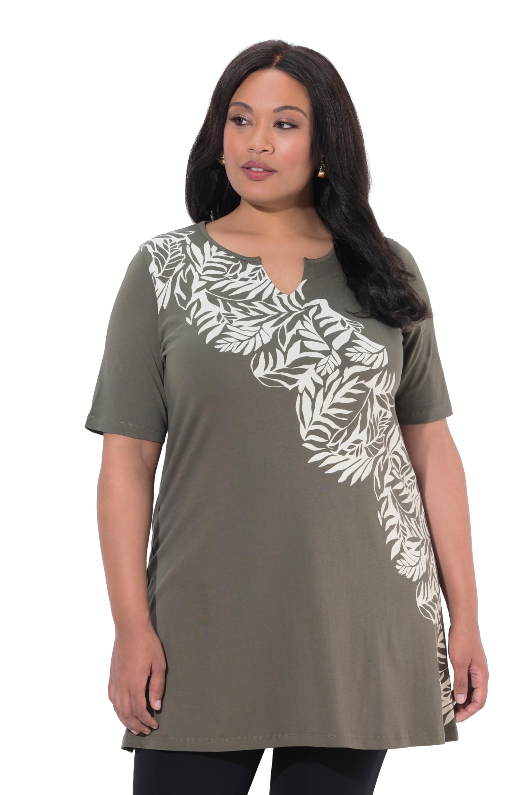 Ulla Popken Damen große Größen Übergrößen Plus Size Longshirt, A-Linie, Tunika-Ausschnitt, Halbarm 847729