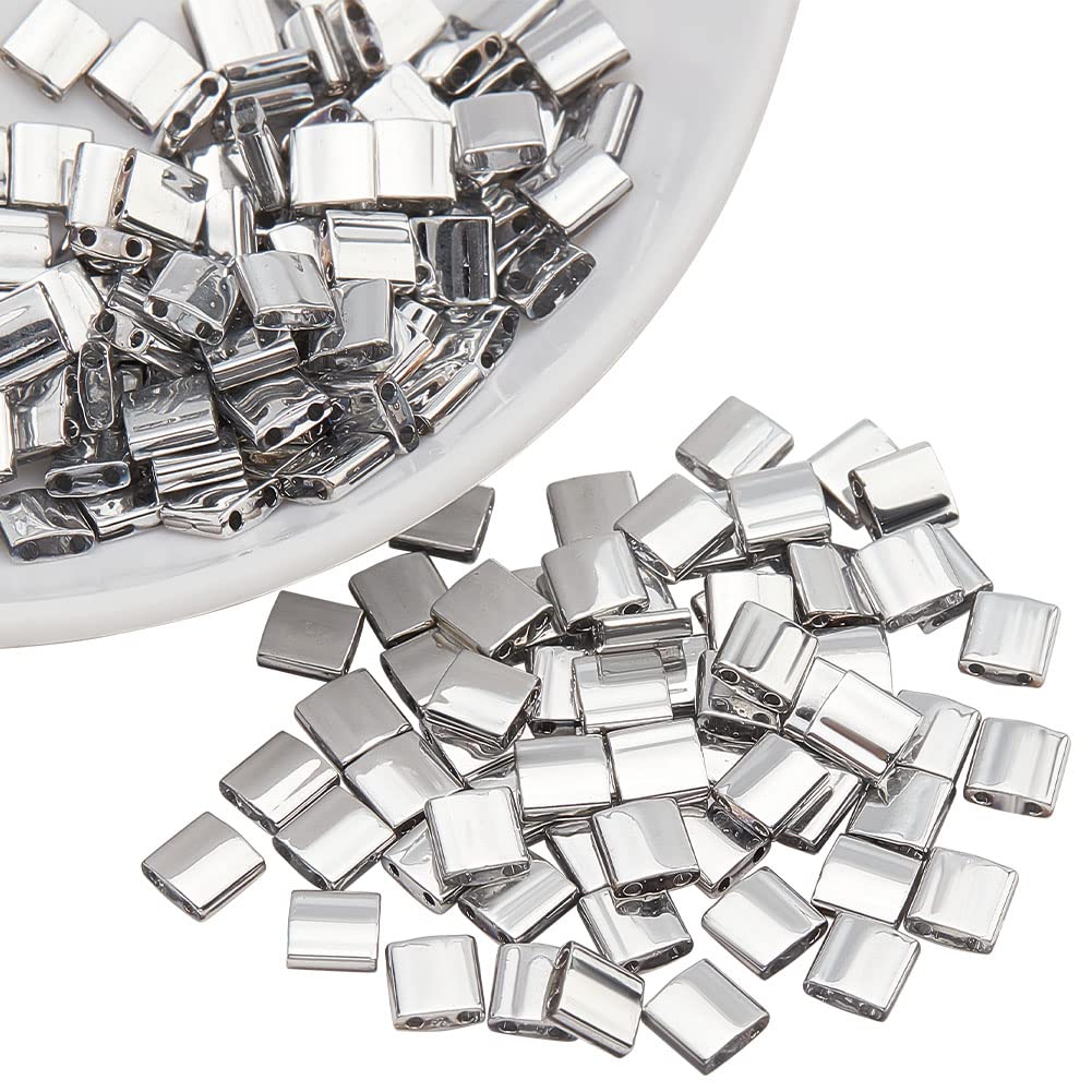 NBEADS150 Pcs 2 Hole Tila Beads, 5x5mm Glass Seed Beads Spacer Metallic Color Rectangle Mini Beads Japanese Glass Beads for Bracelet Necklace Earring Jewelry Making, Crystal Labrador Full