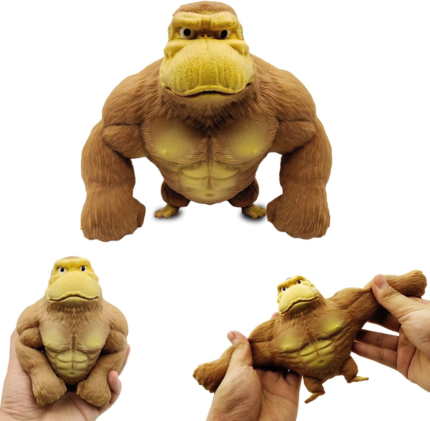 Oversized Brown Rubber Monkey Toy, Funny Squeeze Gorilla, Stress Relief Squishy Monkey for Kids and Adults, Elastic and Soft Fidget Toy Gift for Birthday