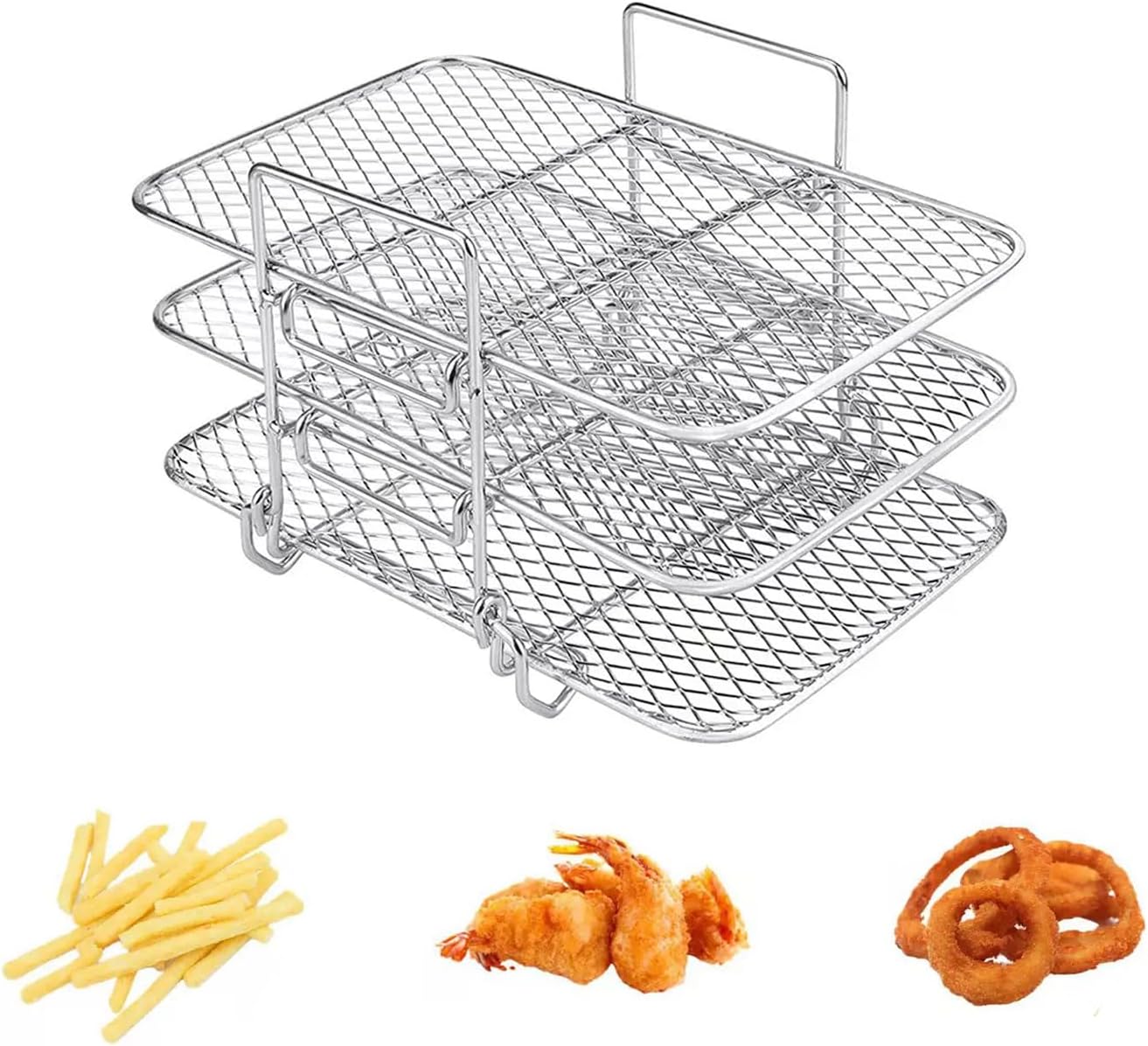 HcirjhieAir Fryer Rack,Ninja Air Fryer Accessories,3pcs Layered Dehydrator Rectangle Air Fryer Basket Tray,304 Stainless Steel Toast Rack HcirjhieAir Fryer Rack,Ninja Air Fryer Accessories,3pcs Layered Dehydrator Rectangle Air Fryer Basket Tray,304 Stainless Steel Toast Rack