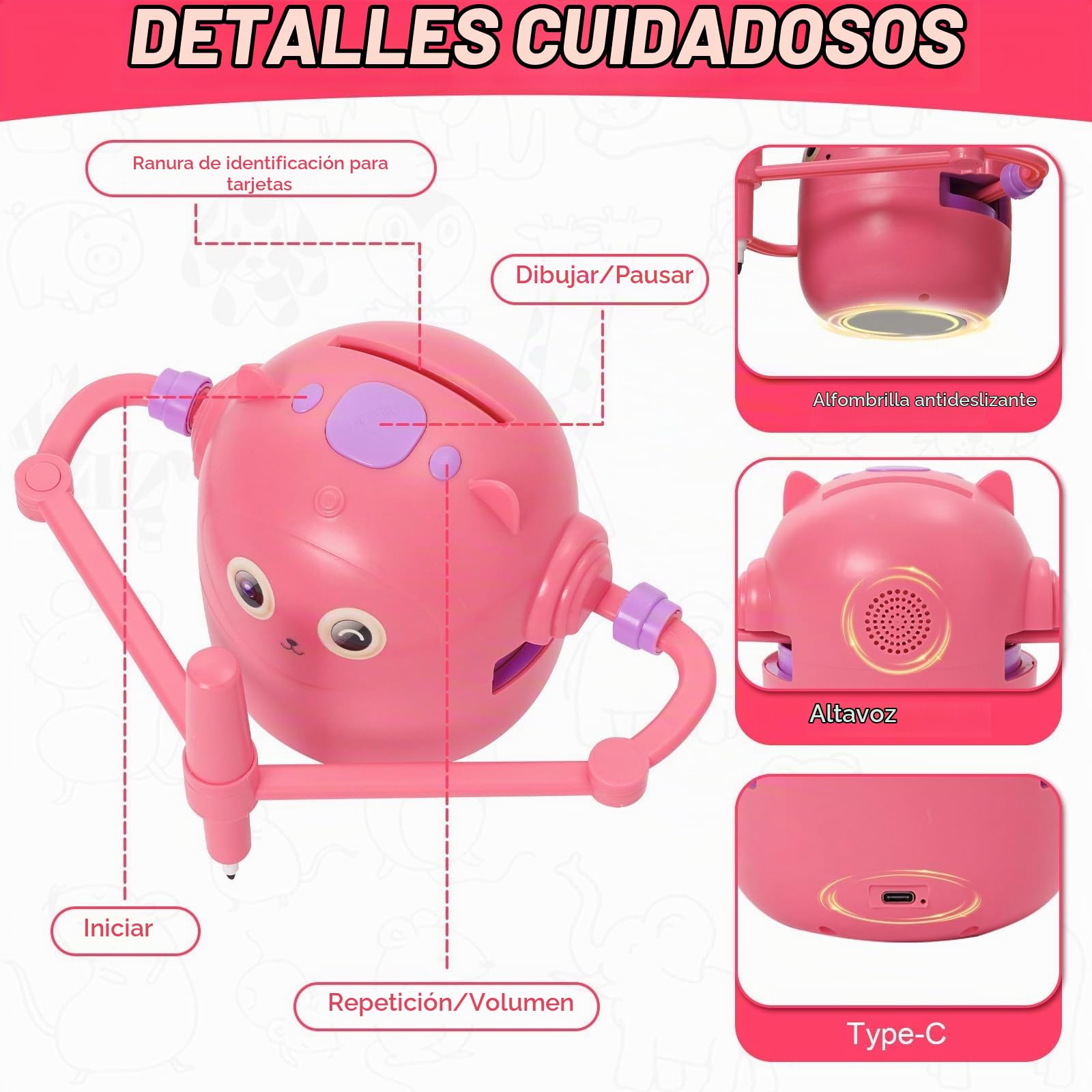 Robot de Dibujo para Niños, Drawing Robot Educativo Interactivo con Interacción de Voz, 100 Tarjetas y 14 Lápices, Robots Inteligente Juguete, Regalo de Cumpleaños para Niños Niñas 3+ Años(Rosa)