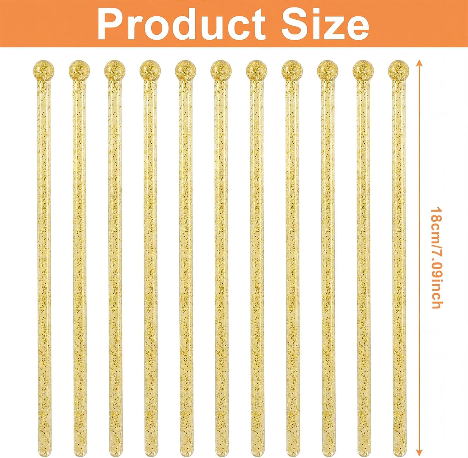 Hitefu 7.09 Inch 100 Pack Swizzle Sticks for Cocktails,Golden Drink Stir Sticks,Round Top Plastic Cake Decorations(Gold)