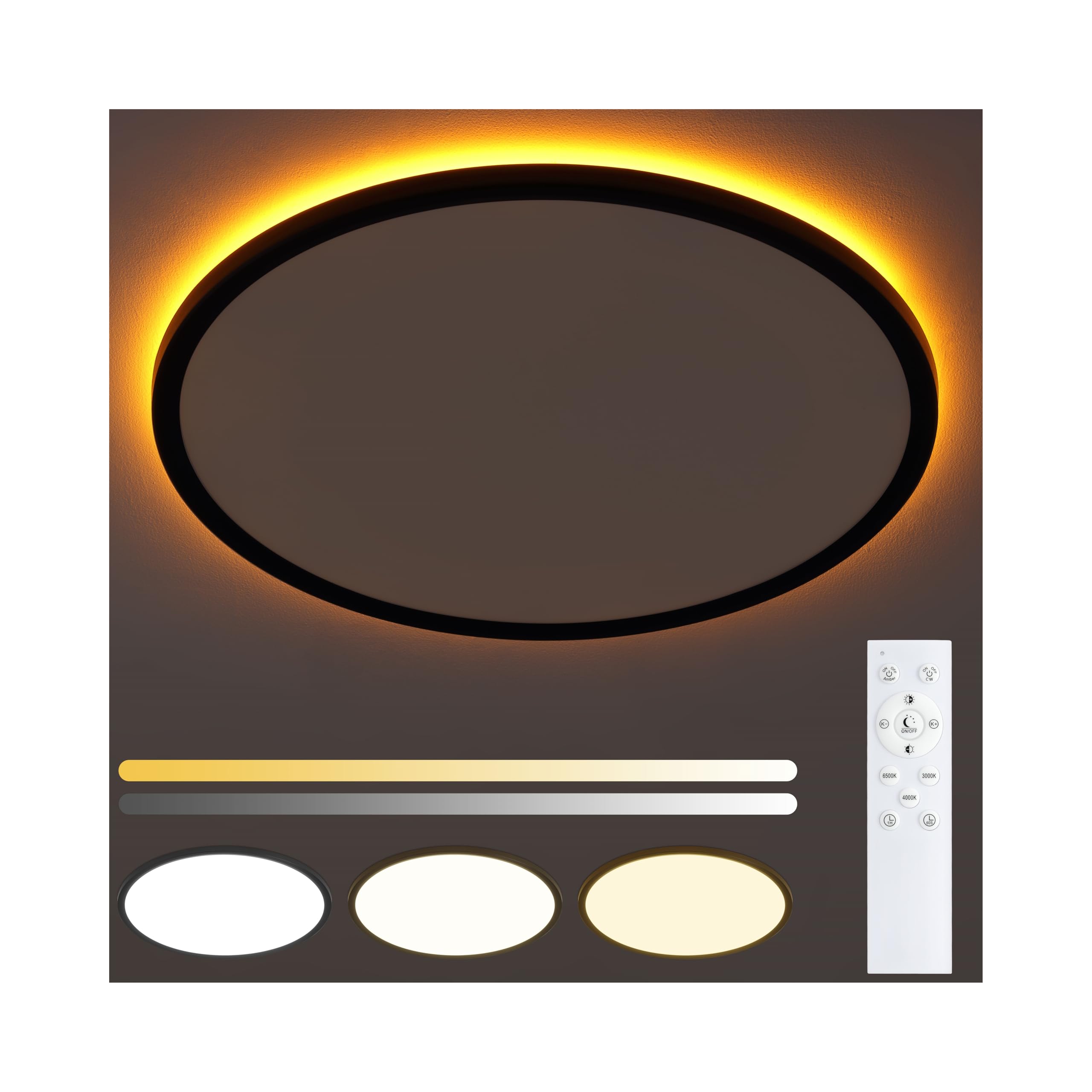 Flush Mount Ceiling Light with Night Light, 19in LED Ceiling Lights with Remote Control, 1800K Nightlights & 3000-6500K Dimmable Lamp Fixture, 45W 4500LM Low Profile for Bedroom, Black