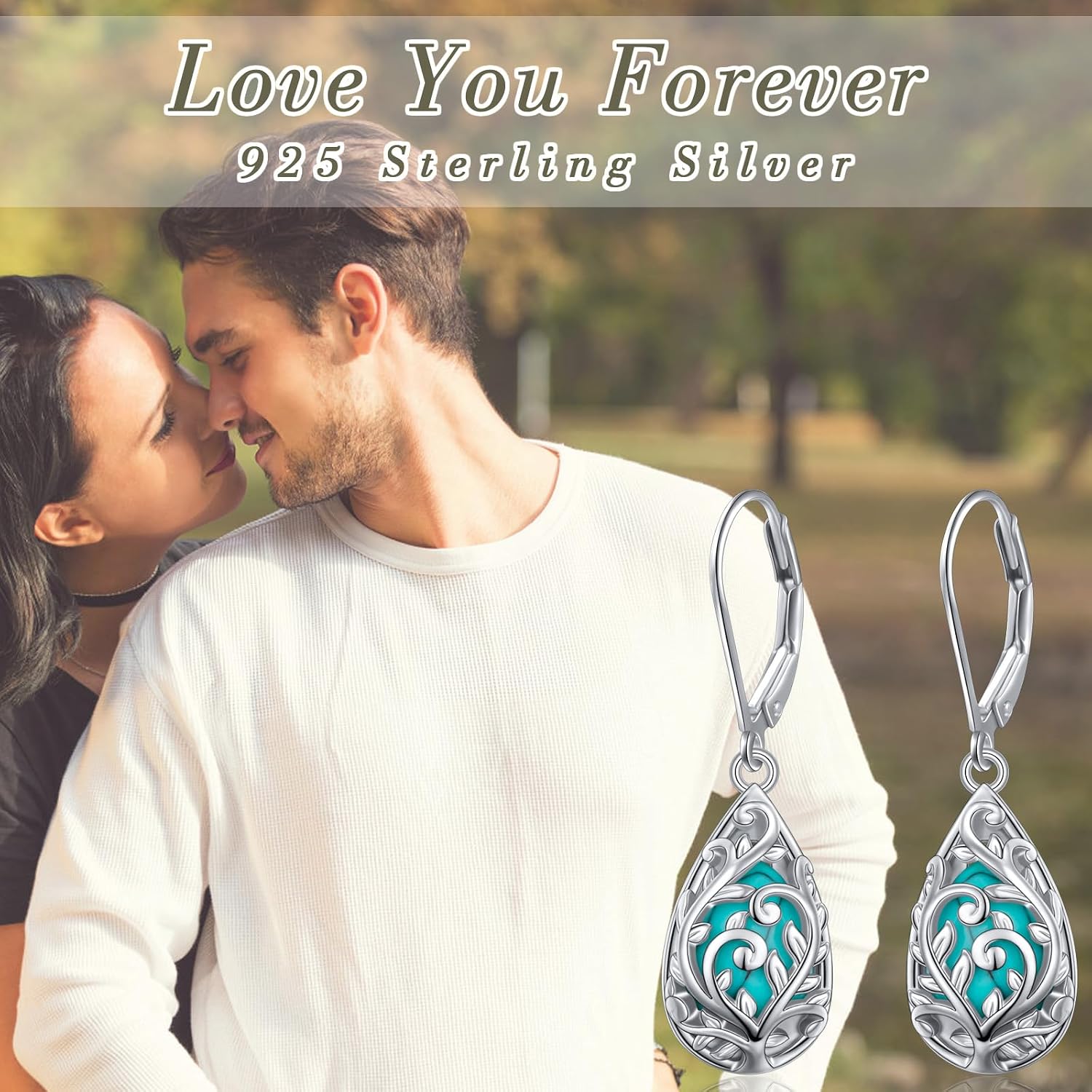 Turquoise Dangle Earrings for Women 925 Sterling Silver Tree of Life Earrings Filigree Leverback Dangle Drop Western Jewerly for Mom Sister Friends Love One