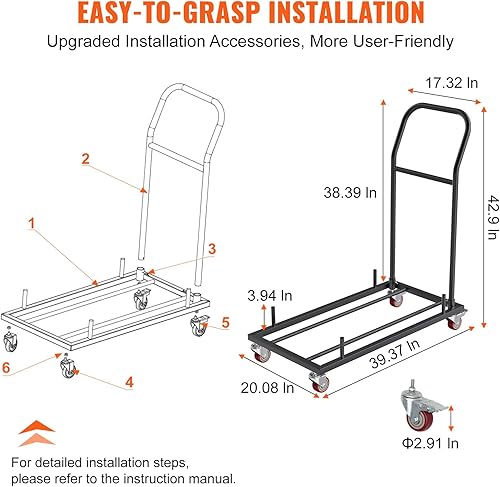 Miniatura 6 de VEVOR Carrito de almacenamiento de acero en forma de L, 39 pulgadas de largo x 20 pulgadas de ancho x 42.9 pulgadas de alto, carrito de