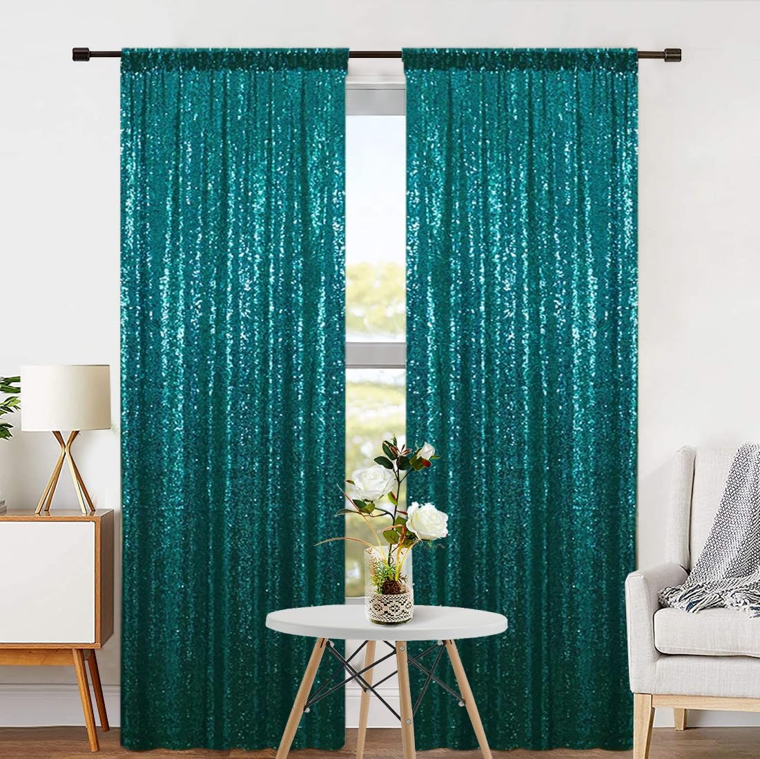 2Pieces Sequin Backdrop 2ftx8ft(60x243cm) Shiny Seamless Photo Booth Curtain for Party Wedding Decoration Photo Background, Iridescent — view 37
