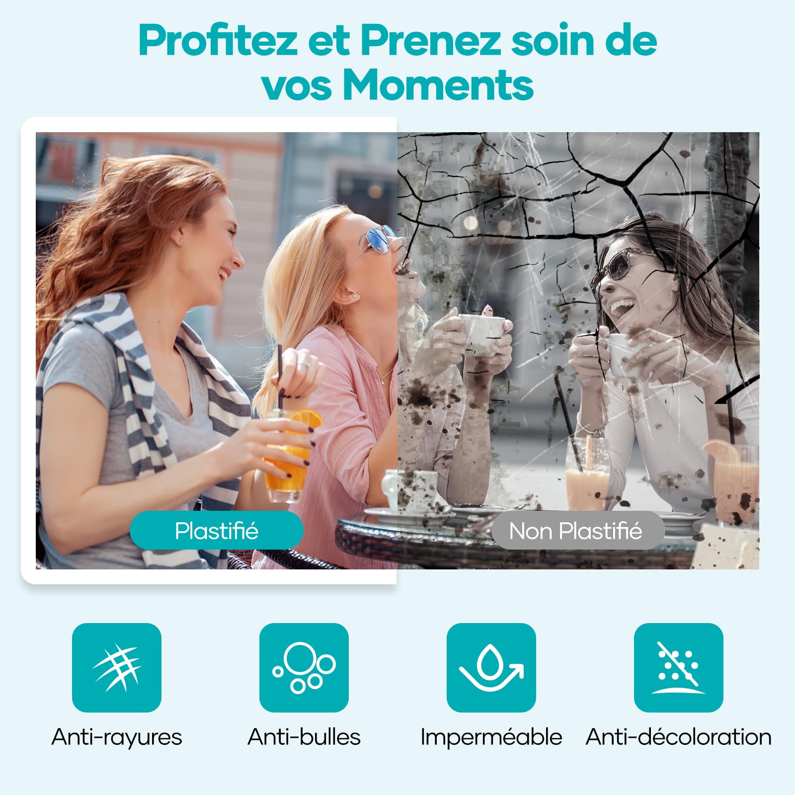 Crenova Plastifieuse A4/A5/A6, Modes Chaud et Froid, Massicot Intégré, Anti-Bourrage, Préparation Rapide, Noir