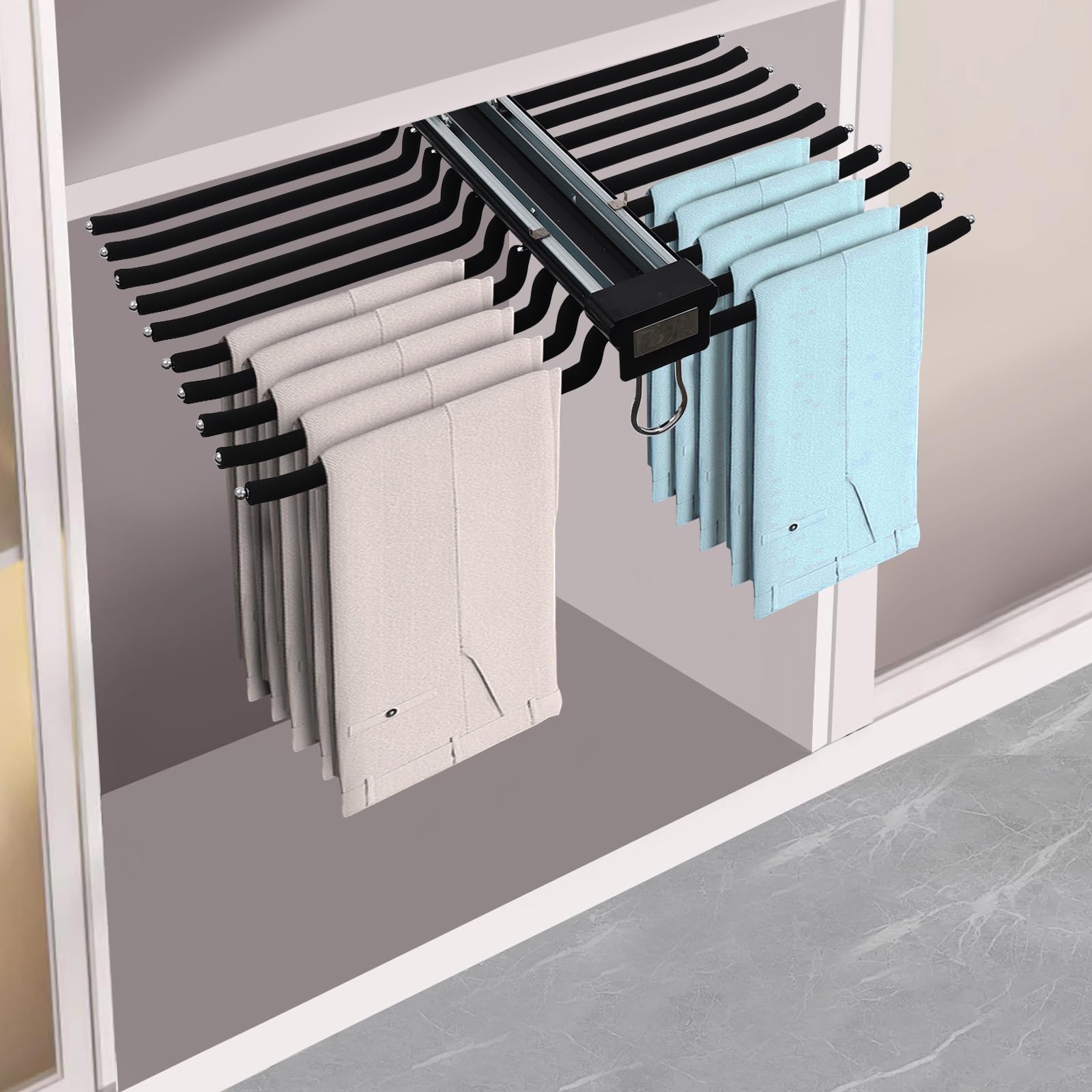 Armadio estraibile organizer per pantaloni, per cabina armadio, accessorio per camicia, gancio per pantaloni, 15 kg, 22 aste per appendere (nero)