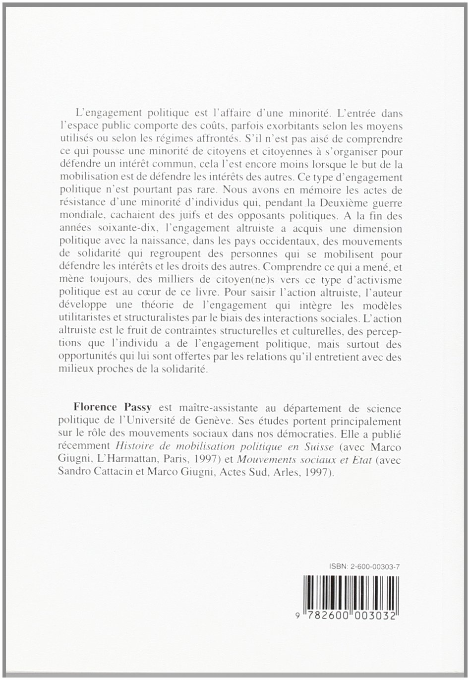 L'action altruiste: Contraintes et opportunités de l'engagement dans les mouvements sociaux