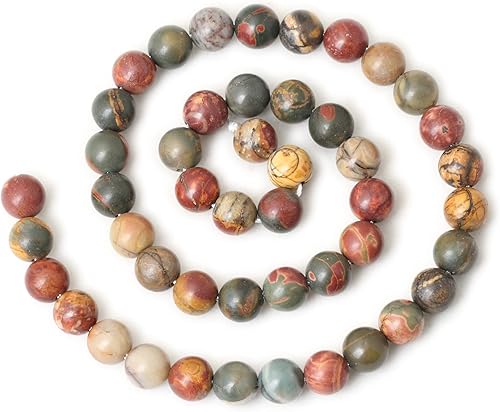 Miniatura 2 de 45 cuentas redondas sueltas de jaspe Picasso natural de 0.315 pulgadas (0.315 in) para diseño de joyas, 1 cuerda de 15 pulgadas