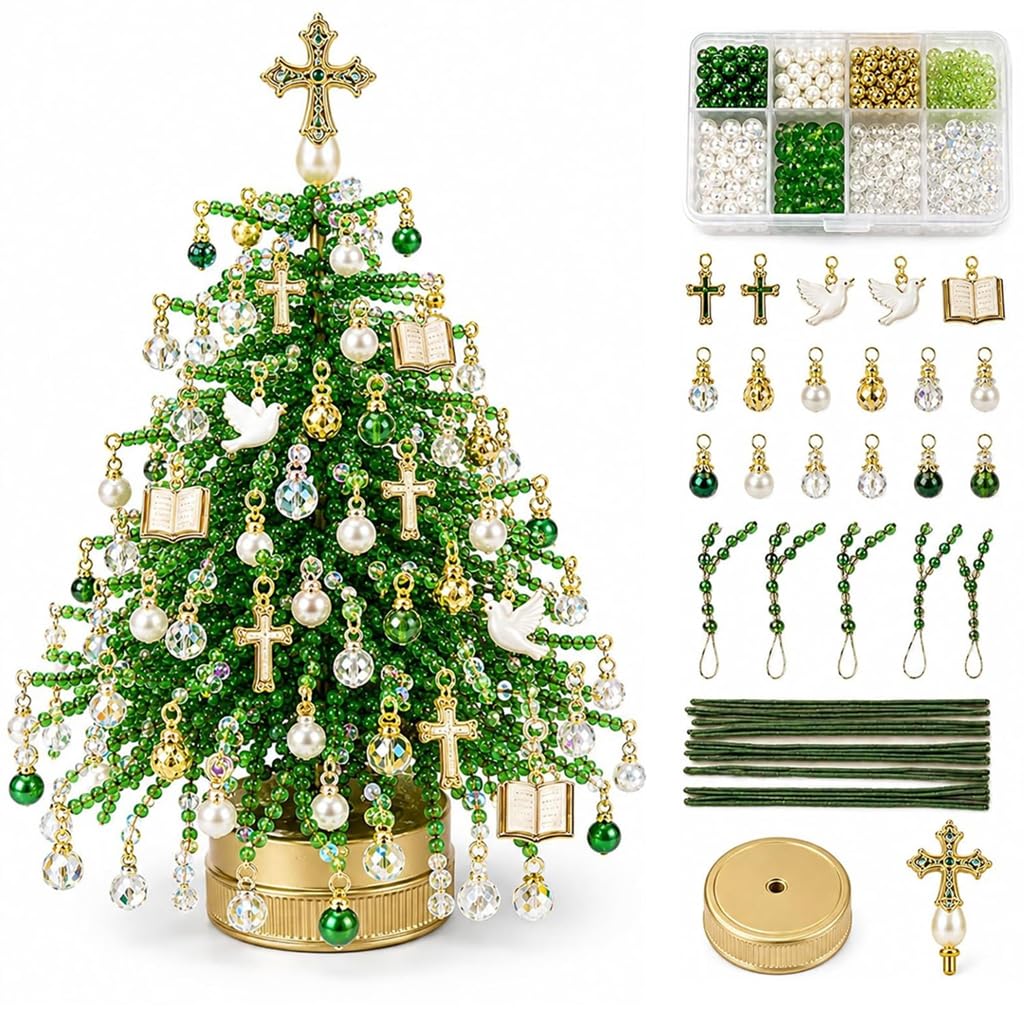 DIY Beaded Christmas Tree Kit, Beading Kits with Colorful Beads & Ornaments — image 1