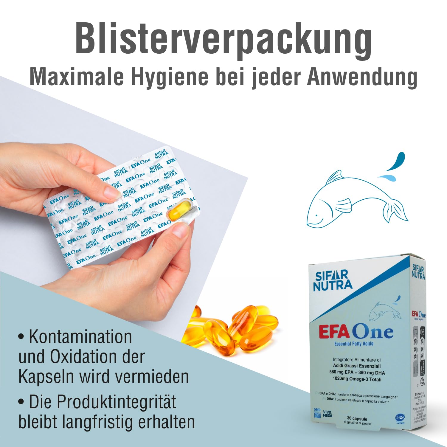 Sifar Nutra EFA One | IFOS 5-Sterne zertifiziert |Fischöl Omega 3 1020 mg| 580 mg EPA +390 mg DHA | Herzfunktion |Nahrungsergänzungsmittel für das Gedächtnis|Triglyceridform| 90 Kapseln (3 Packungen)