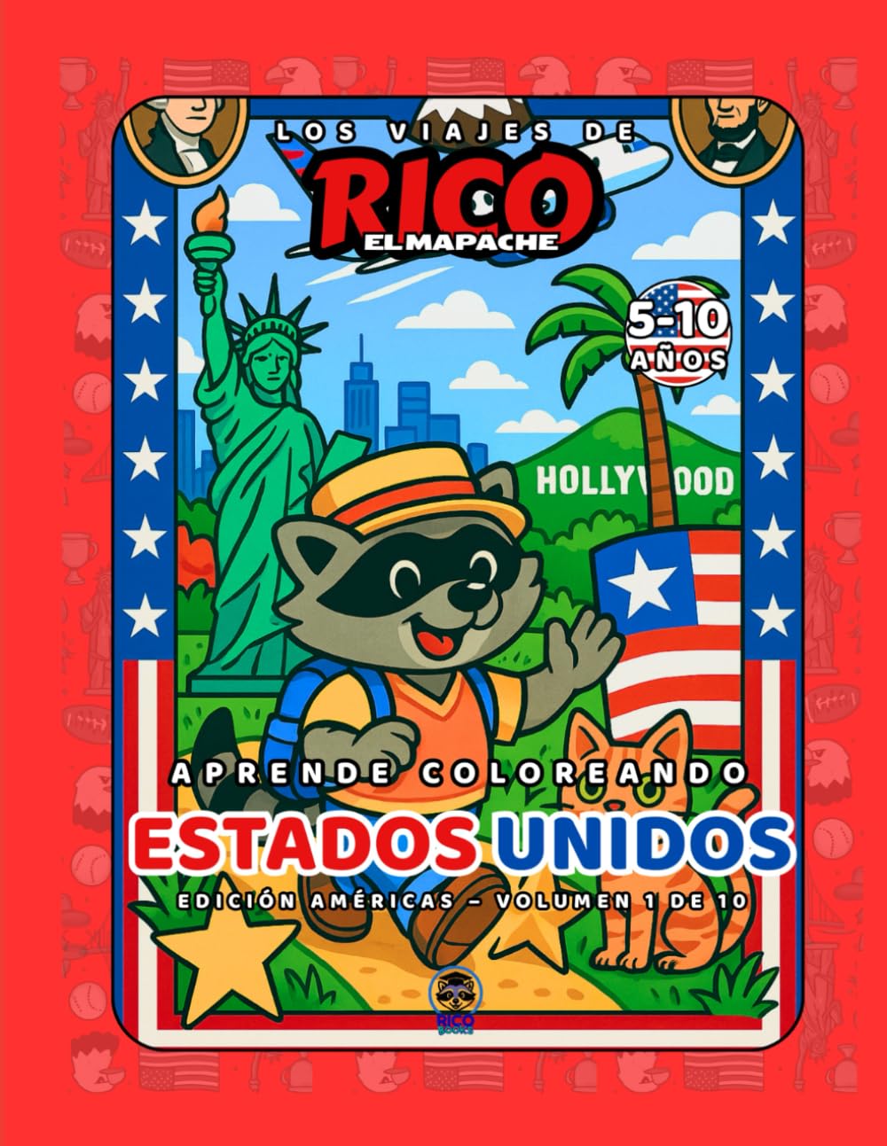 Estados Unidos – Libro de colorear educativo para niños (5–10 años) | Los Viajes de Rico el Mapache – Américas Vol. 1