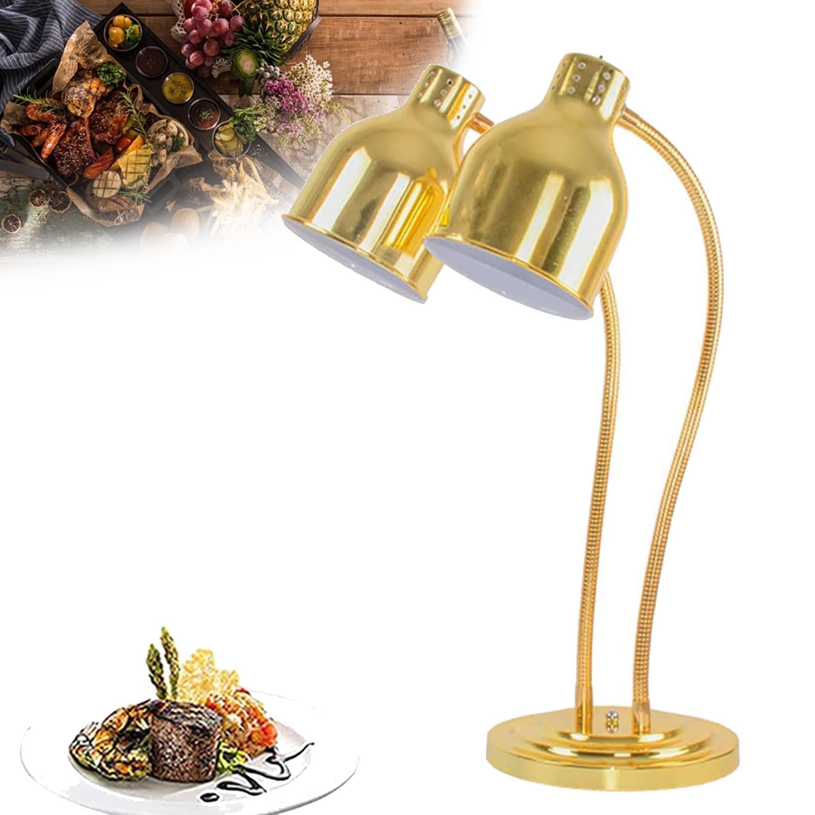Lámpara Calentadora de Alimentos, Lámpara de Calor con Bombillas para Calentar Alimentos, Lámpara Comercial para Calentar Buffet, Restaurante, Servicio de Comida,Gold