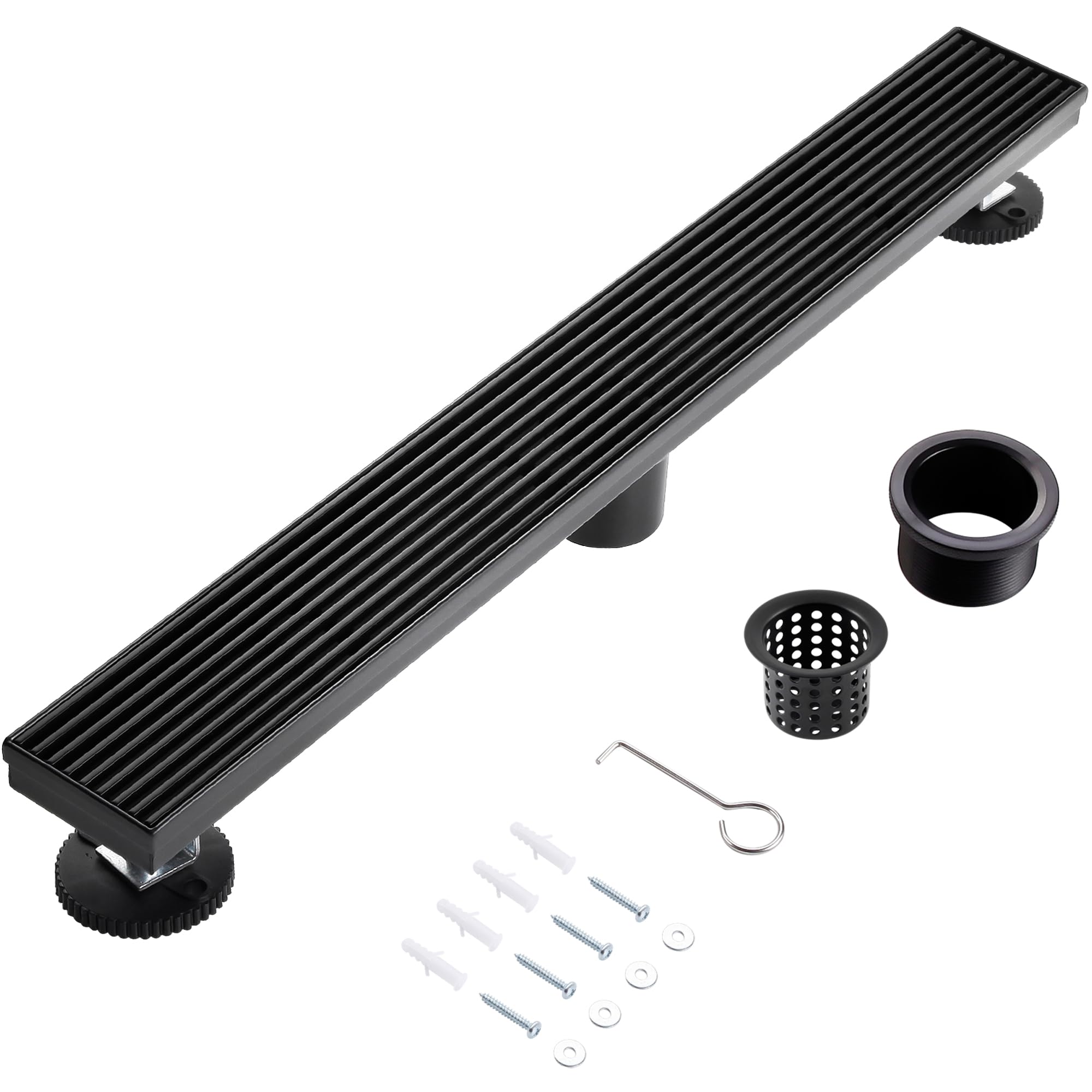 Drain de douche linéaire 91,4 cm en inox noir avec base de vidange
