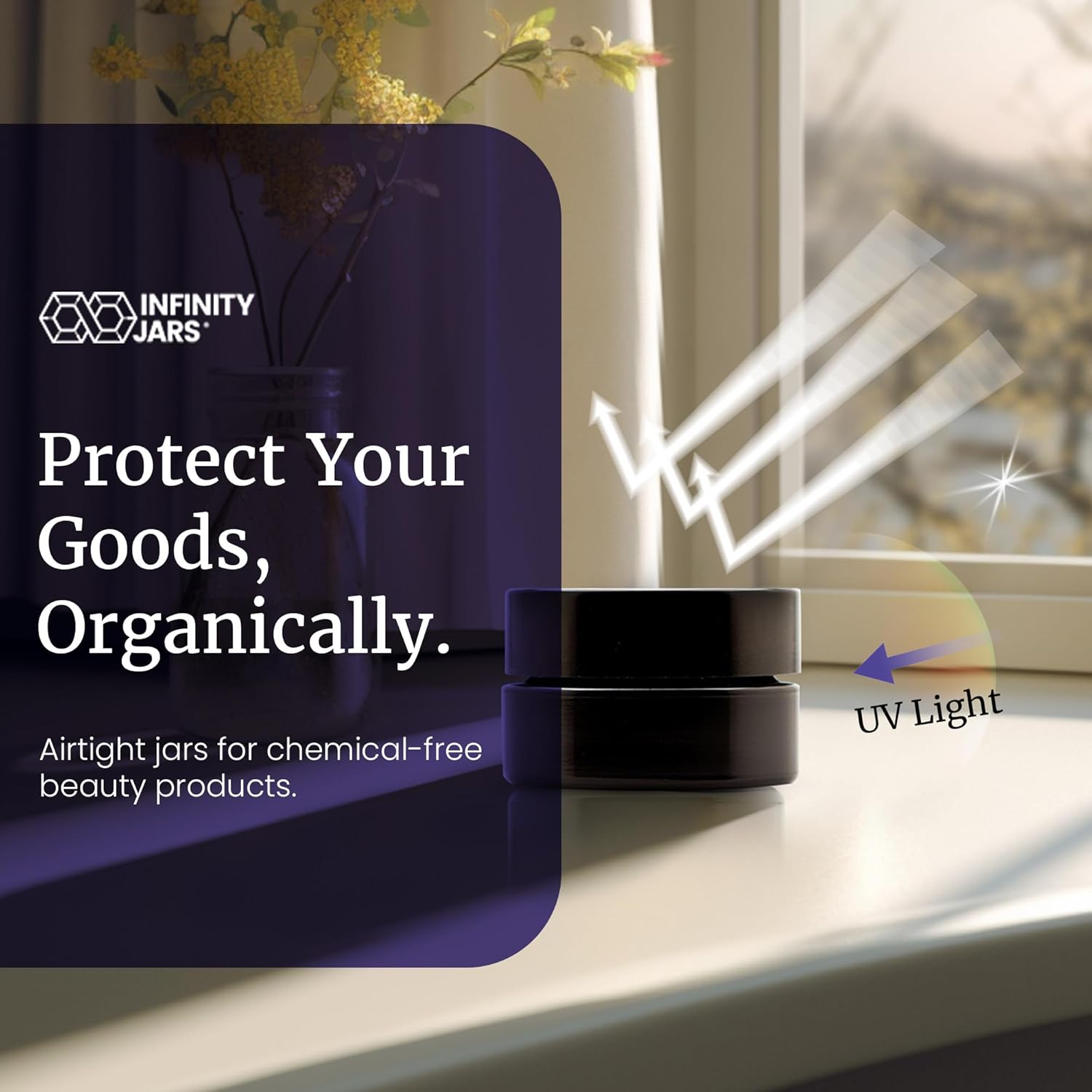 Infinity Jars 15 ml (0.5 fl oz) Black Ultraviolet Glass Cosmetic Jar with Screw Top Lid | Airtight UV-Blocking Refillable Container for Creams, Balms, Herbs & Essential Oils, Pack 10