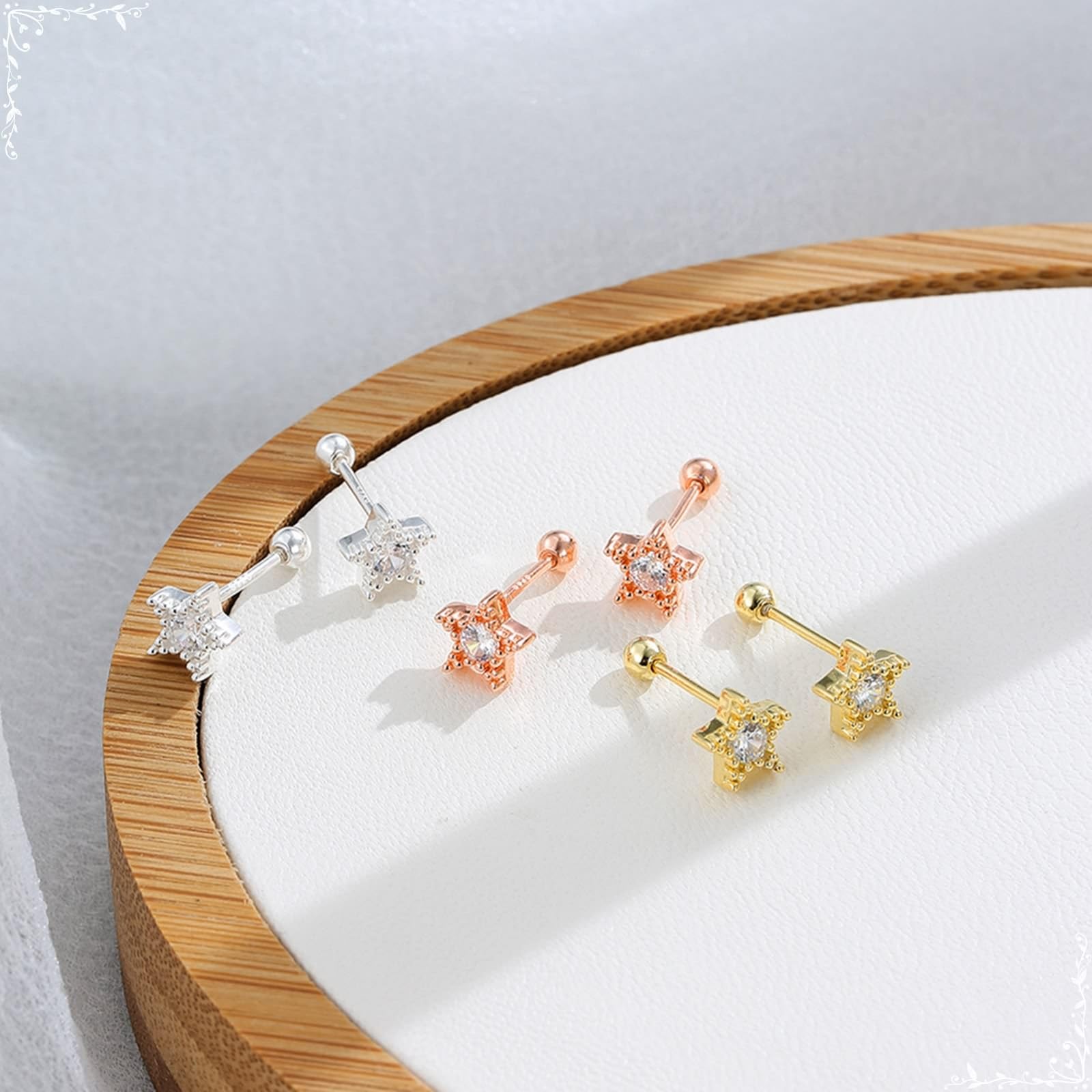 Pendientes de mujer de oro rosa 750, pendientes para mujer sencillos con estrella redonda de diamante para cumpleaños, para novia, oro amarillo