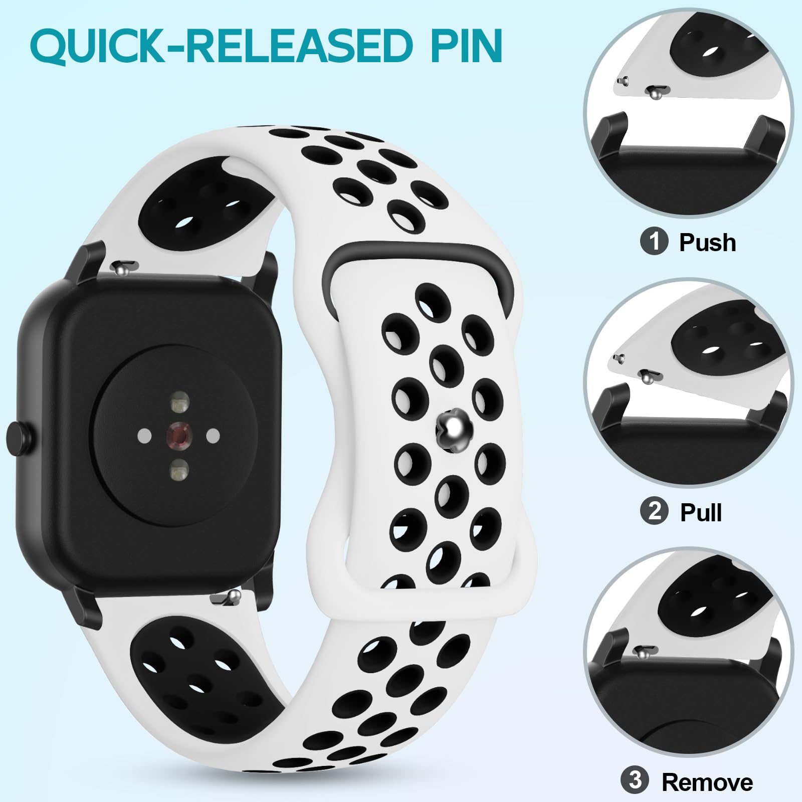 Cinturino per Amazfit GTS, 20mm Silicone Cinturini di Ricambioo per Amazfit GTS 4, GTS 4 Mini, GTS 3, GTS 2, GTS 2 Mini, Amazfit Bip, Bip 3, Bip 3 Pro, Bip U, Bip U Pro, GTR Mini, Amazfit Active