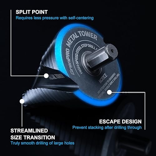 Miniatura 8 de Broca escalonada para juego de metal, broca de paso grande de 14" - 2-12", M35 HSS Impact Tough Step Brocas para metal, vástago de 12 pulgada, acero