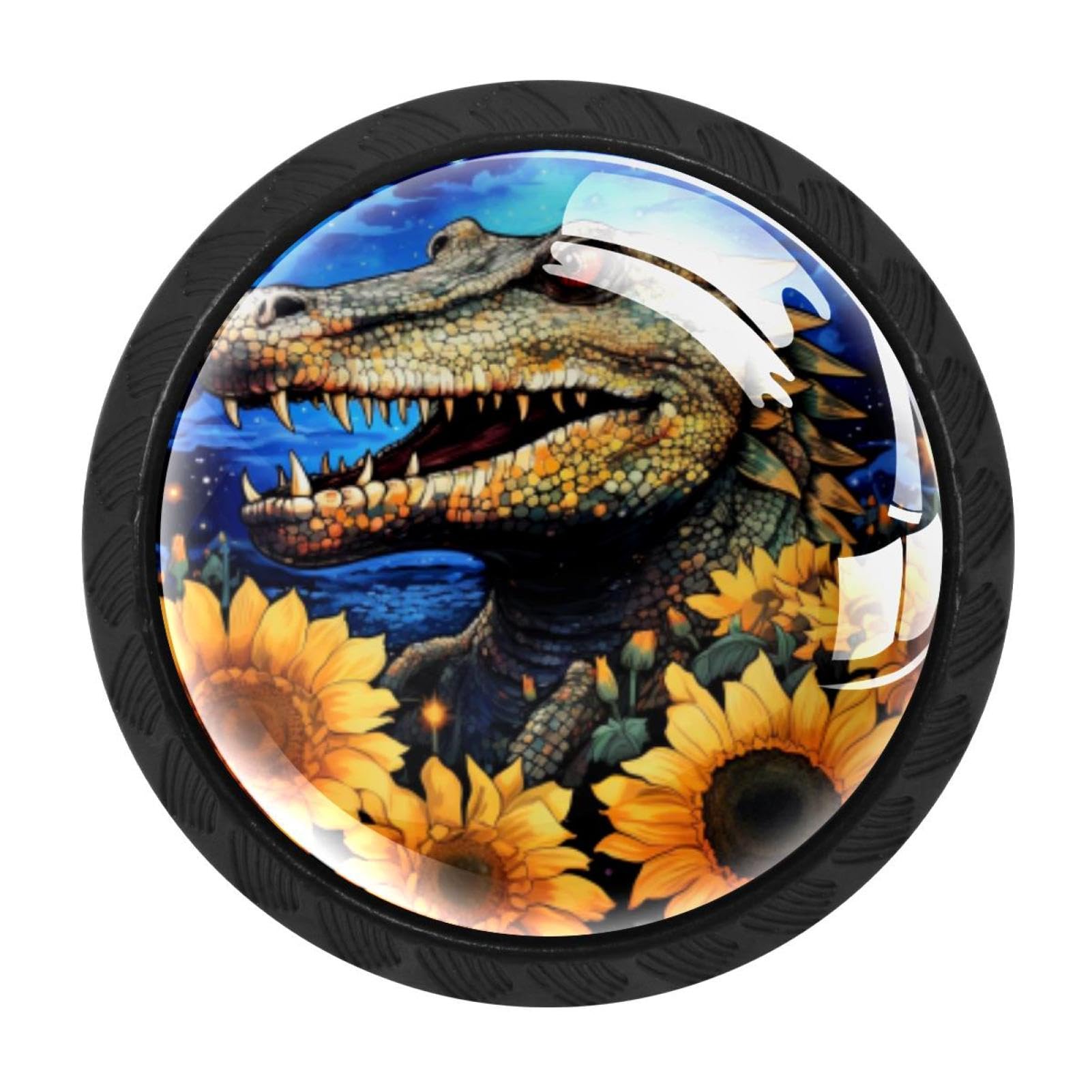 CHENZZZZ 4 Pieces Dresser Knobs Crocodile Starry Sunflower Drawer knobs Cabinet Knobs Pull Handles for Home Kitchen Office