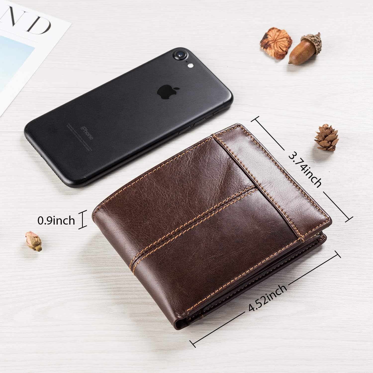 Mens Wallet RFID Genuine Leather Bifold Wallets For Men, ID Window 16 Card Holders Gift Box at  Men’s Clothing store