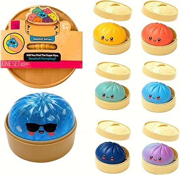 BAXLIMEK Dumpling Squishy Mystery Box,Random 1 of 7 Colors,Hidden Edition Smile Dumpling Squeeze,Cute Soft Stretchy Squeeze Sensory Fidget for Anxiety Relief, Perfect for Party Favors Gifts C