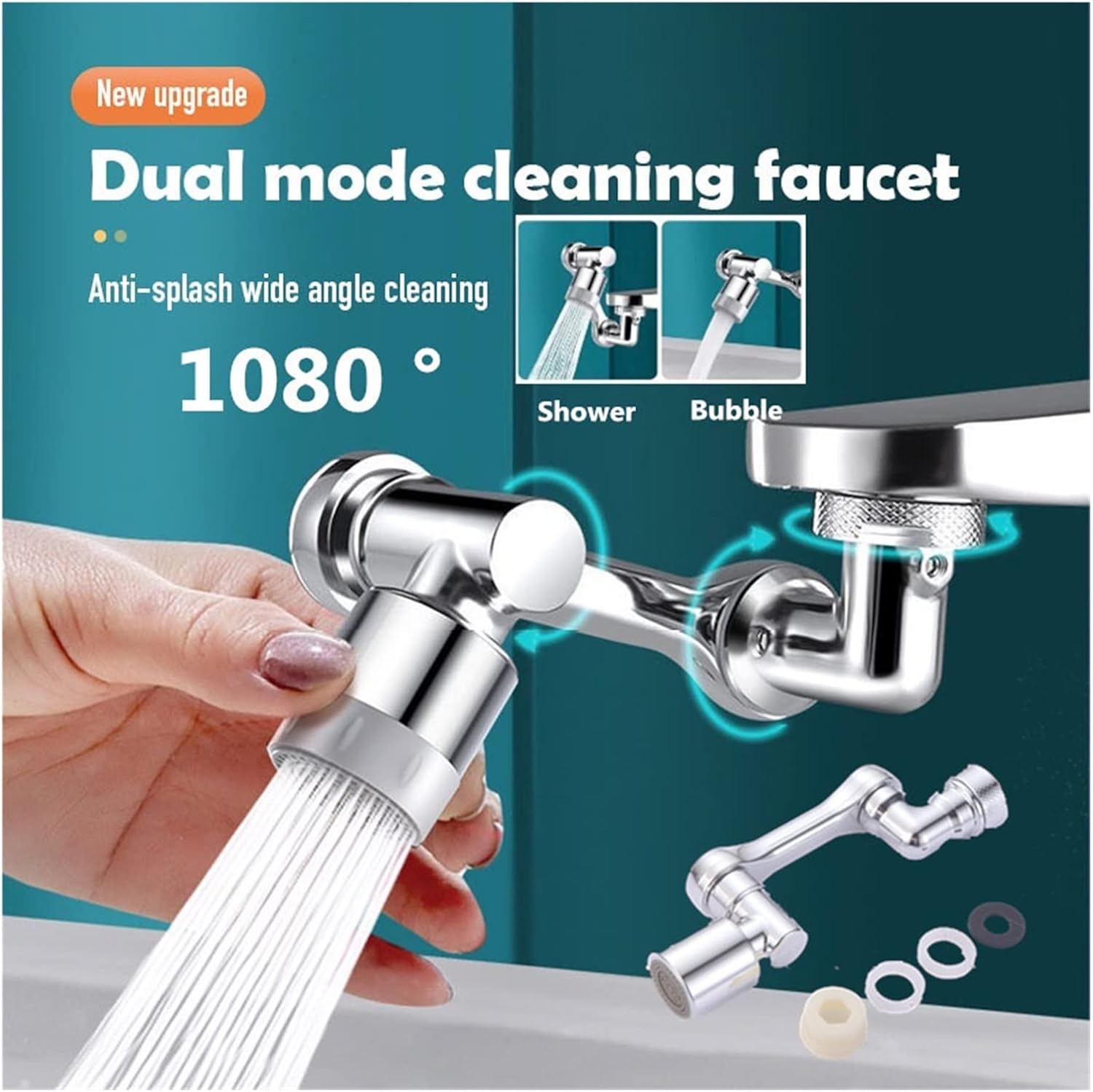 Universal Splash Filter Faucet Extender, 1080° Rotation Dual Function Extender Faucet Aerator Plastic Tap Splash Filter Bubbler Nozzle Robotic Arm for Kitchen W,