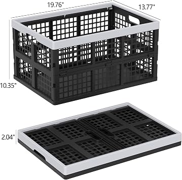 40 L Large Collapsible Storage Crates, Black Plastic Stackable Storage Crates, 4 Pack