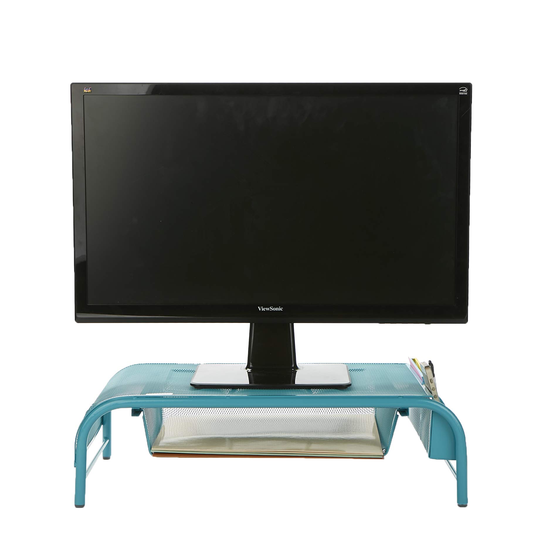 Mind Reader MESHMONSTA-TUR Metal Mesh Desk Drawer, Desktop Monitor Stand Organizer, Turquoise