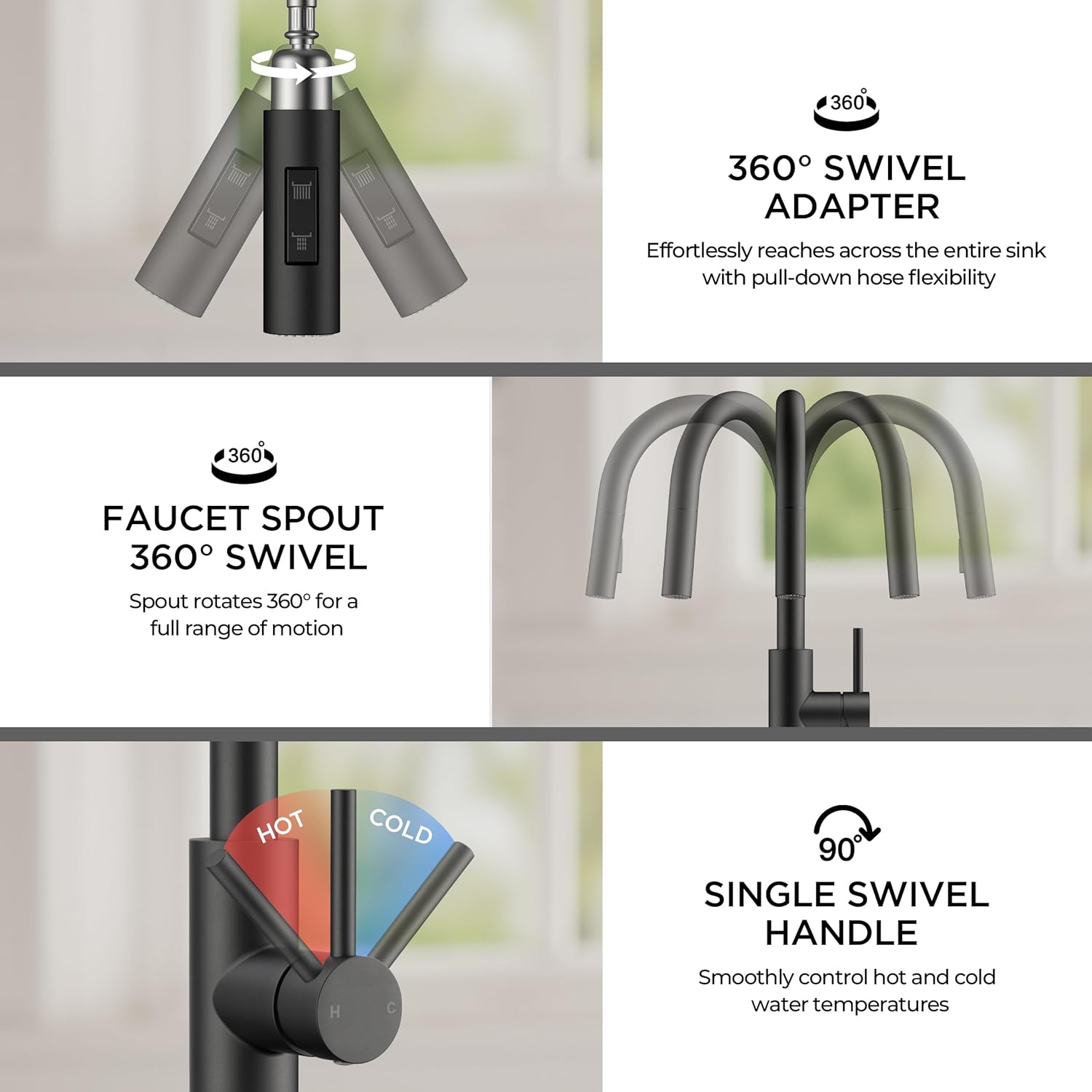 FORIOUS Kitchen Faucet with Pull Down Sprayer, Classic Matte Black, Single Handle High Arc Stainless Steel Kitchen Sink Faucet, 1 or 3 Hole Deck Mount for RV, Bar, Farmhouse, Laundry, Outdoor - Image 7