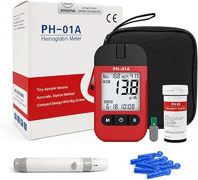 Hemoglobin Levels Testing Kit Meter Quick Results Monitor At Home Test with 25 Test Strips Lancets