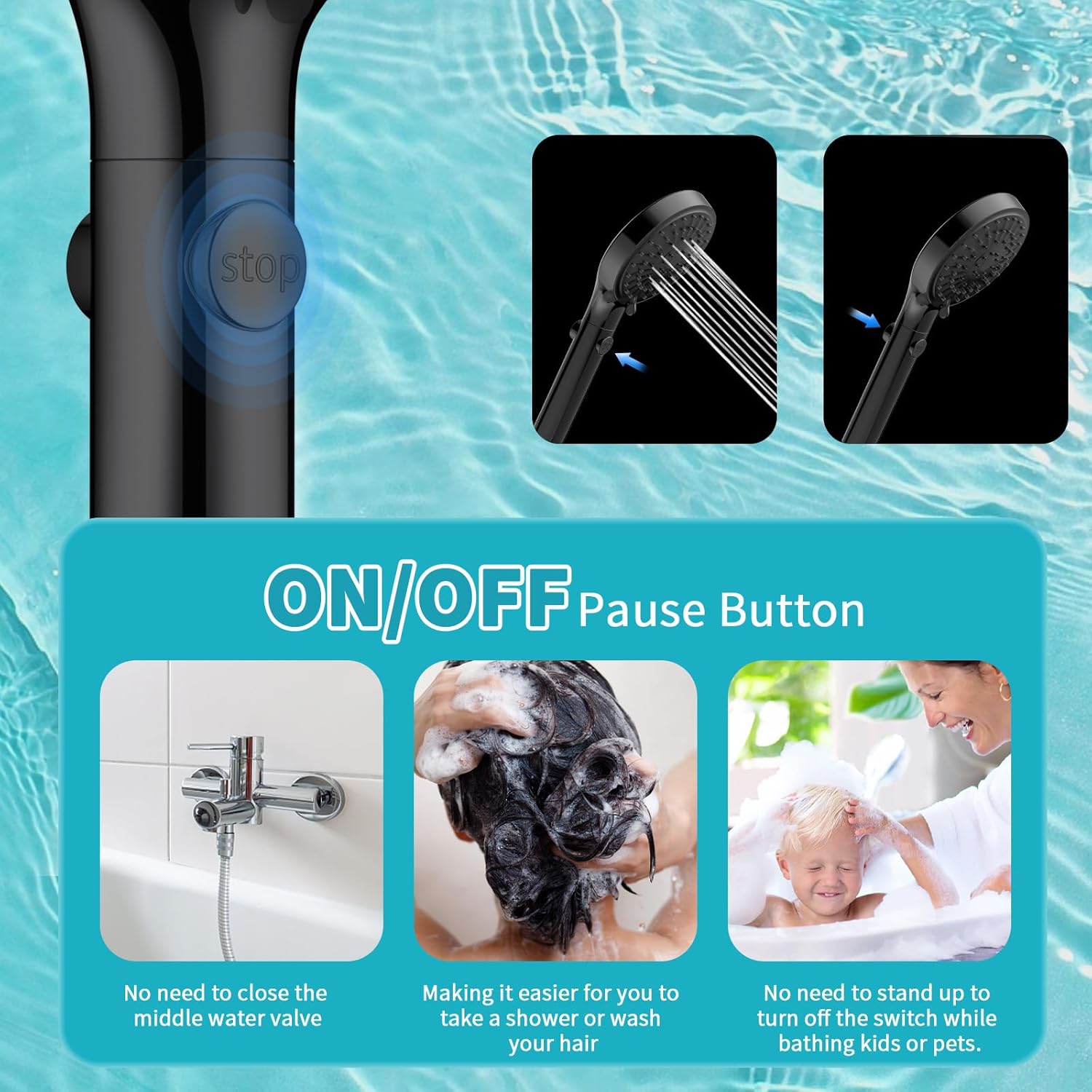 Handheld Shower Head bo, Enjoy 6-Setting Rain Showerhead