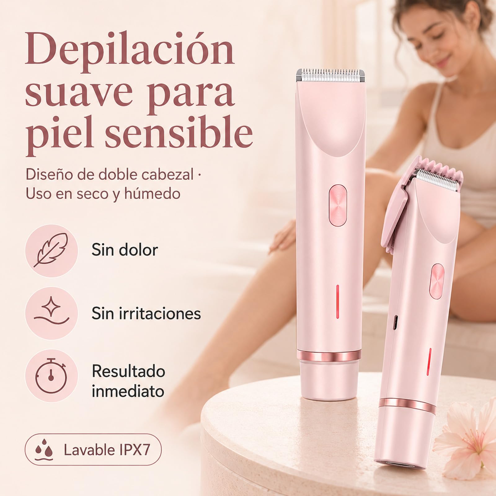 Sanuvia Depiladora Íntima – Herramienta de Cuidado para Zonas Sensibles, Depilación Suave sin Irritaciones, Diseño Impermeable (Rosa)