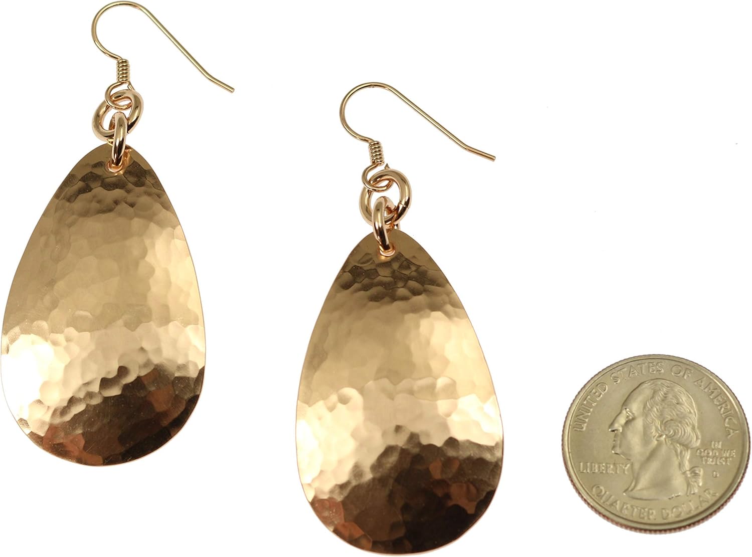 Large Hammered Bronze Teardrop Earrings - Image 2