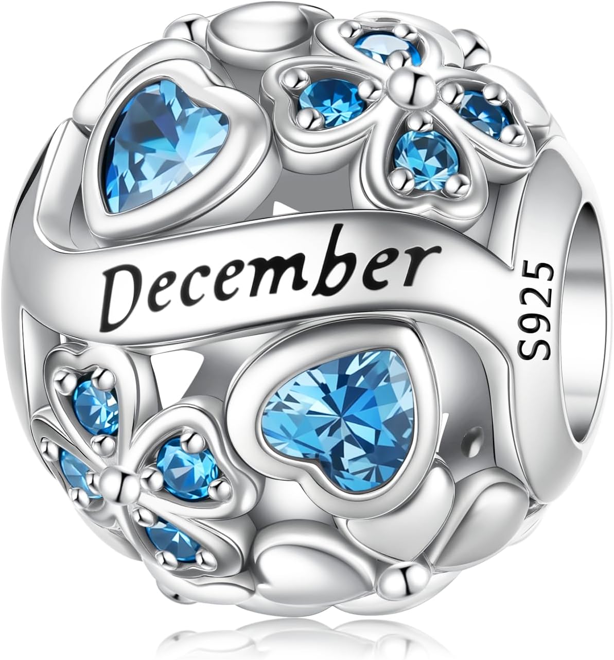 HappyStar 925 Sterling Silver Four Leaf Clover Bead Charm with Cubic Zirconia Birthstone Charms for Bracelets Dangle Pendant Compatible Pandora Bracelets Lucky Charm Birthday Gift