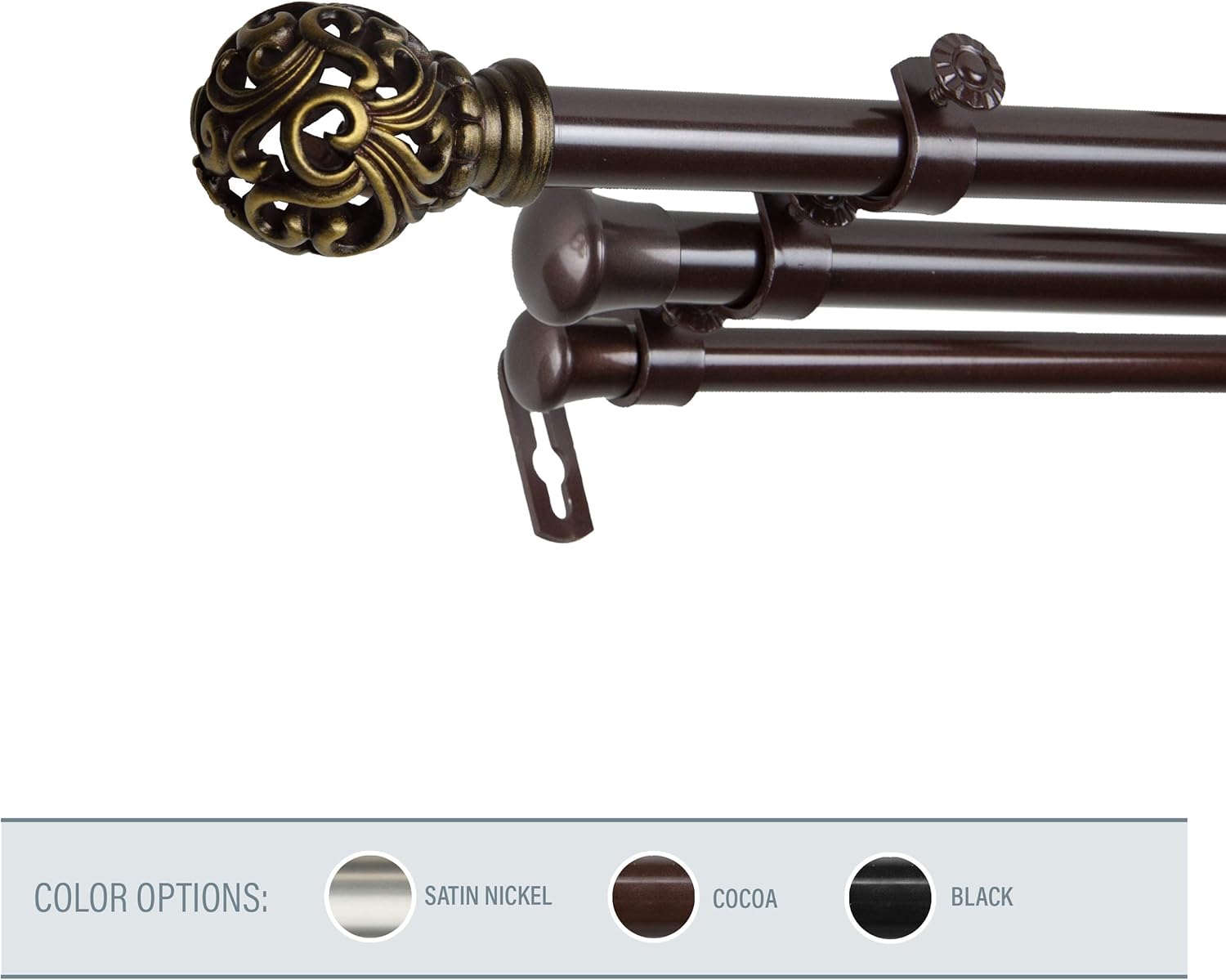 A&F Rod Décor - Baroque 13/16" Triple Curtain Rod 48-84 inch - Cocoa