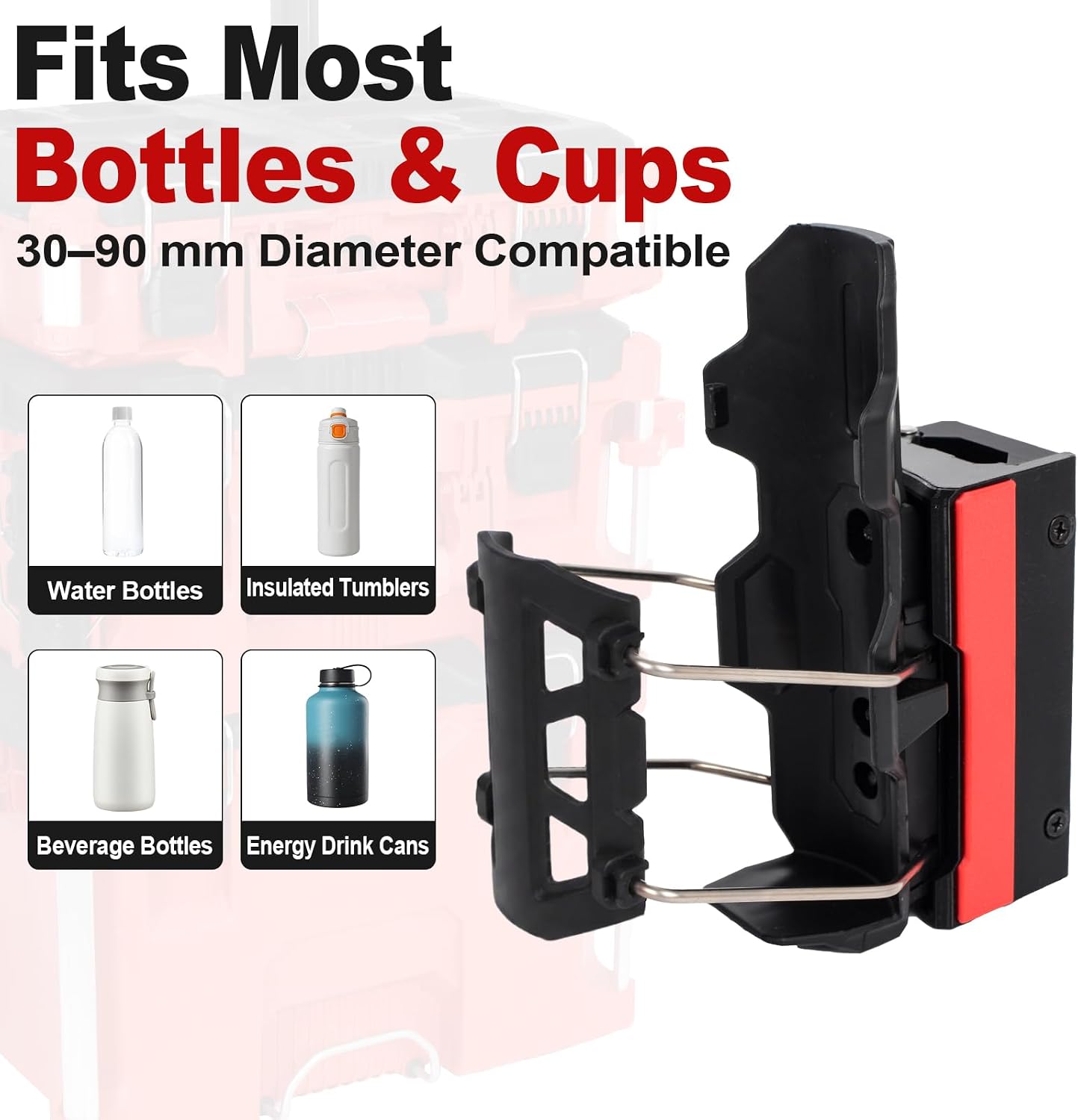 ZOZOPLAY Adjustable Cup Holder, Compatible with Milwaukee PACKOUT, 30-90mm