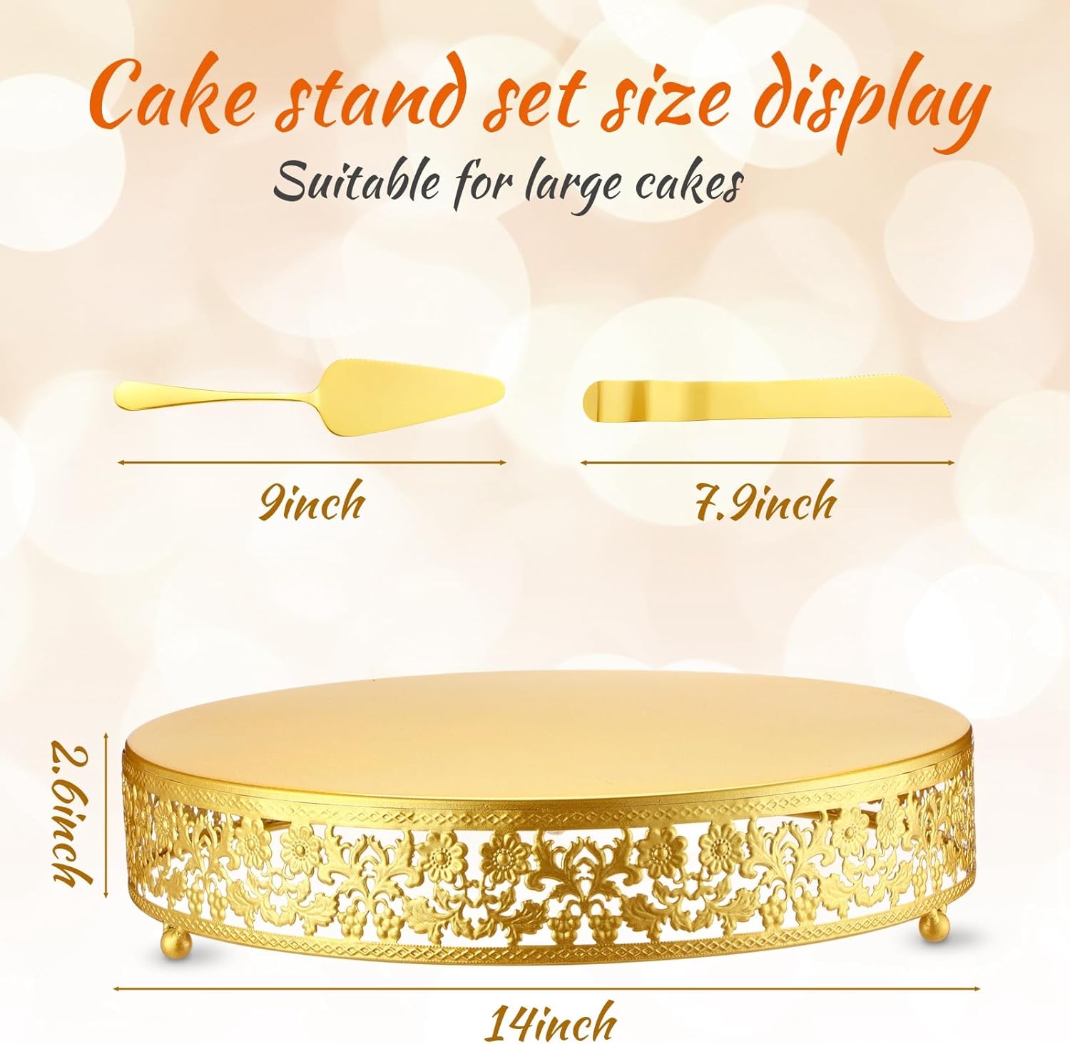 Wenqik 14 Inch Christmas Cake Stand Gold Metal Round Cupcake Dessert Stand with Cake Cutting, Spatula Xmas Cupcake Pastry Display Candy Holder Display for Xmas Wedding Birthday Party(flower, 14 Inch)