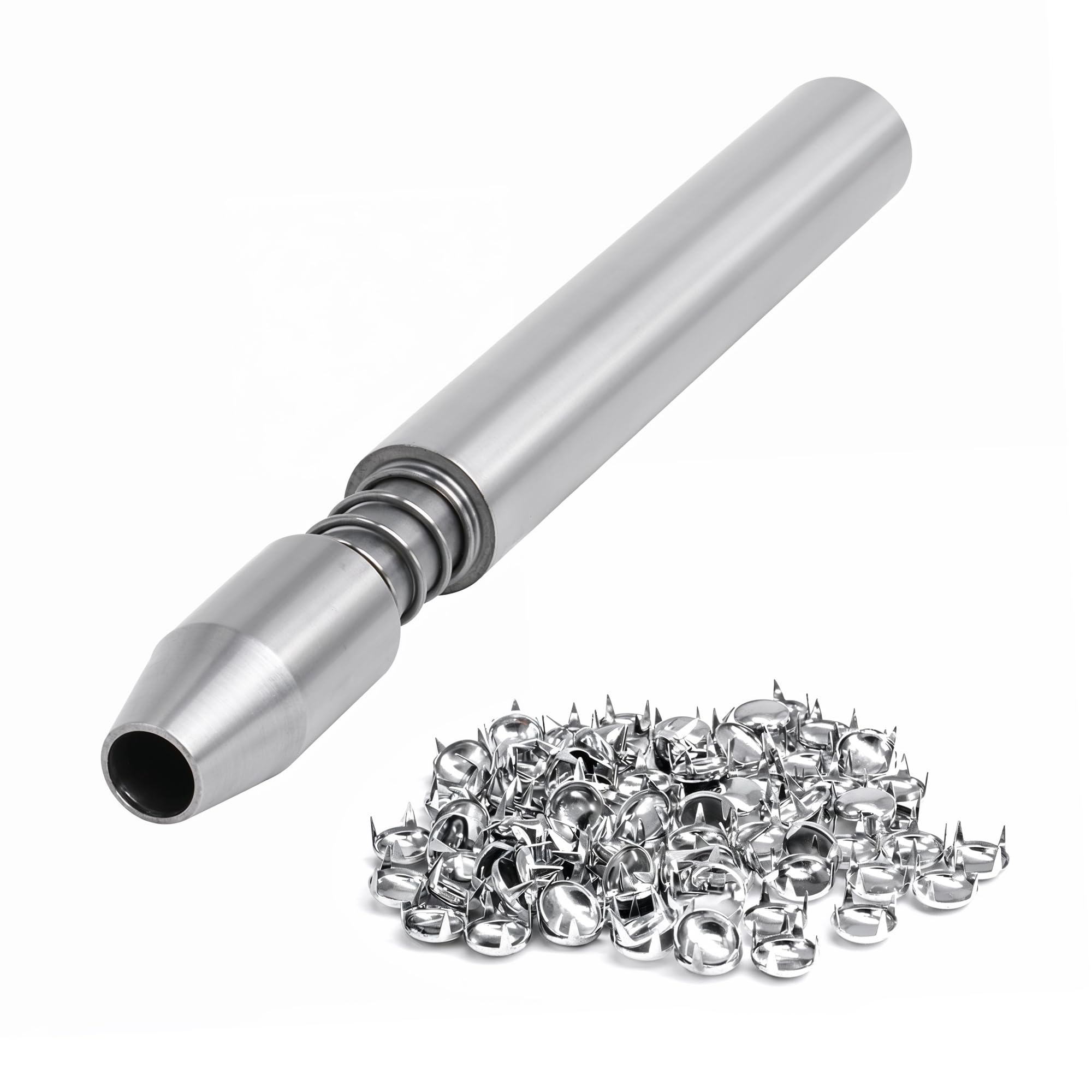Rivets pour conception jean et cuir en dôme argenté de 12mm avec leur outil de pose précis