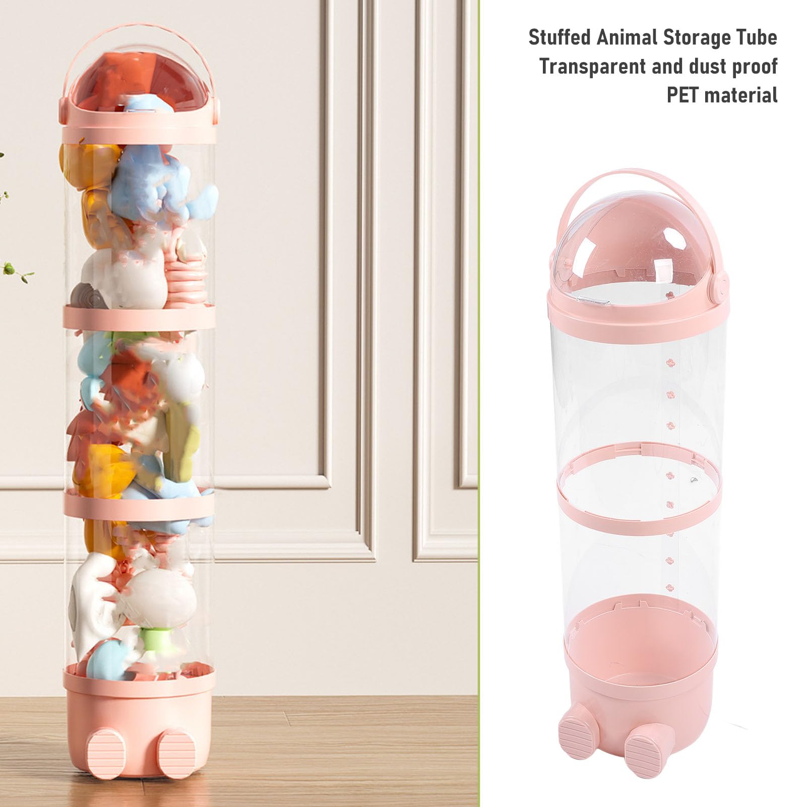 Kids Toy Storage Organizer, Plush Toy Storage Tube Clear Design Large Capacity for Stuffed Animals Dolls and Children's Toys with Sturdy Plastic Material (Pink)