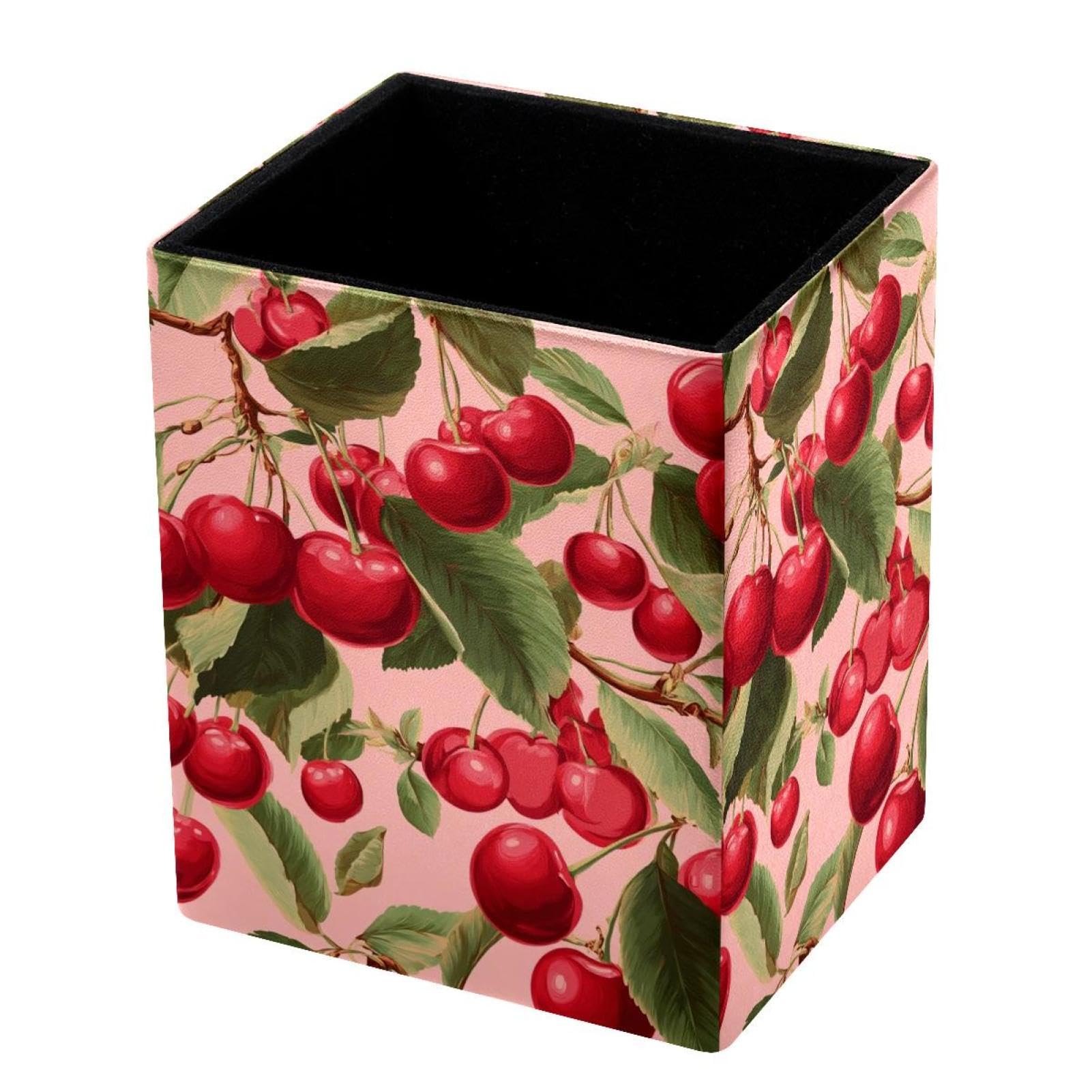 VAPOKF Pencil Holders for Desk, Cherry Printed Pen Holders Pen Pot Makeup Brushes Storage Desktop Stationery Supplies Organiser for Home Office