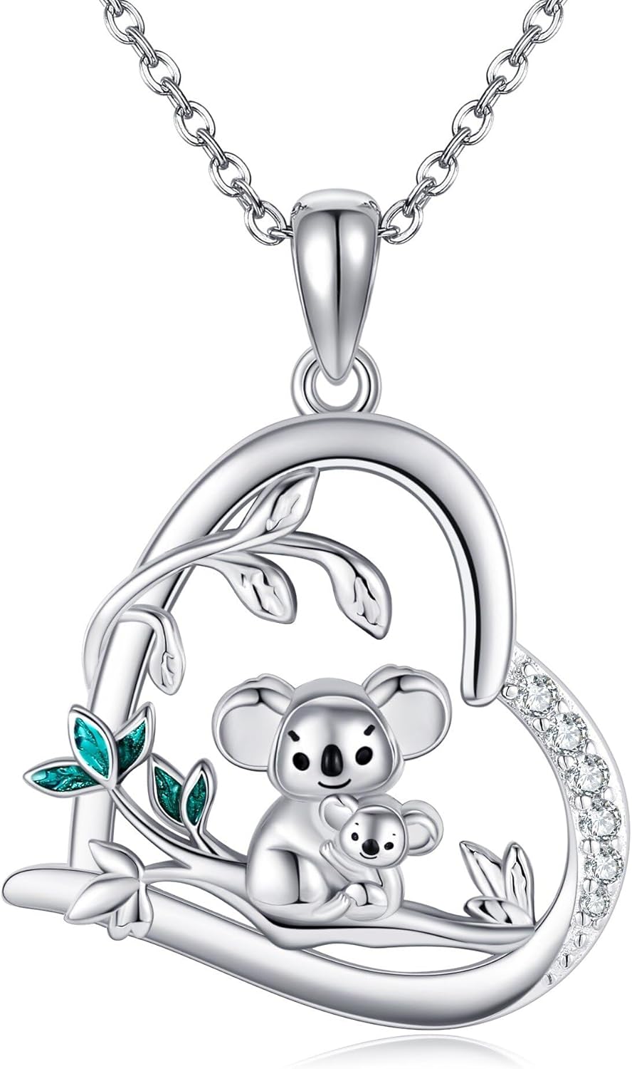 YFN Koala Gifts 925 Sterling Silver Koala Bear Pendant Necklace Heart Koala Mom and Child Jewelry for Women Mothers Day Gifts