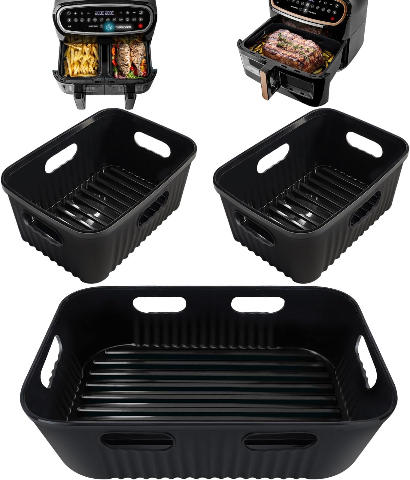 3PCS Air Fryer Accessories Set, Silicone Air Fryer Liner Compatible for Duronic AF34 10L, Instant 8.5L, Reusable Airfryer Accessories Compatible for Duronic Dual Air Fryer(1*10 l+2*5 l)