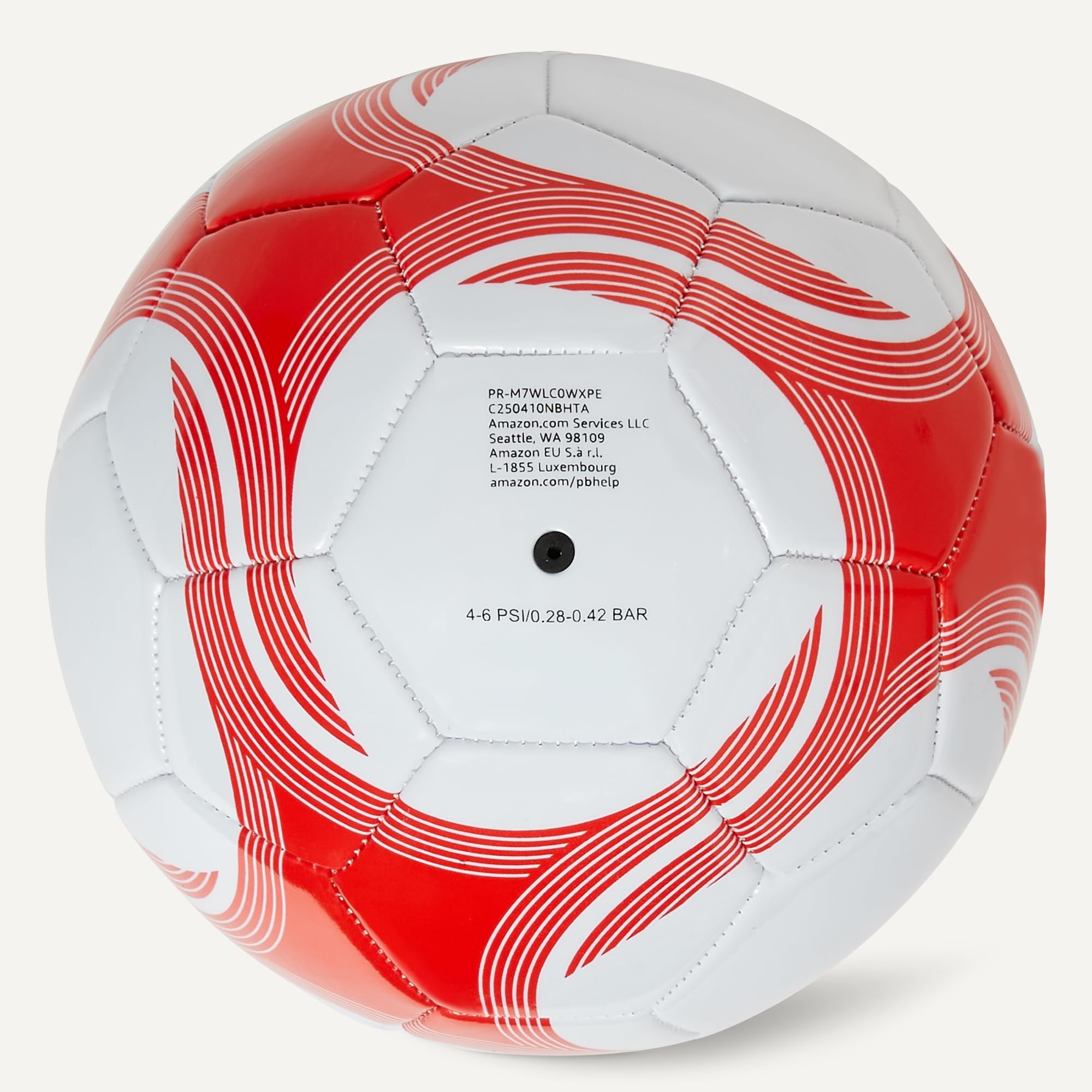 Amazon Basics Pallone da Calcio con Pompa - Pallone da Allenamento, Costruzione in PVC Resistente, Camera d'Aria in Butile, Uso Interno/Esterno, Pallone da Pratica Cucito a Macchina, Bianco e Rosso