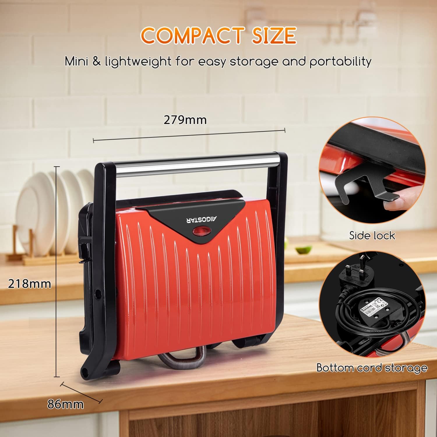 Aigostar Warme - Griglia Elettrica, Piastra per Panini e Sandwich Maker, Piastre Antiaderenti, Piastra Tostapane Distribuzione Uniforme Del Calore, Manico Antiscottatura, Stoccaggio Verticale, 750W Aigostar Warme - Griglia Elettrica, Piastra per Panini e Sandwich Maker, Piastre Antiaderenti, Piastra Tostapane Distribuzione Uniforme Del Calore, Manico Antiscottatura, Stoccaggio Verticale, 750W