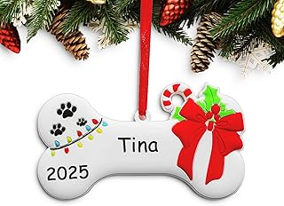 2025 Dog Bone Christmas Ornament Personalized Pet Hanging Decoration for Puppy Dogs Customized Handwritten First Christmas Tree Hanging Gift Puppy Bone Ornament Keepsake for Dog Lovers and Owners