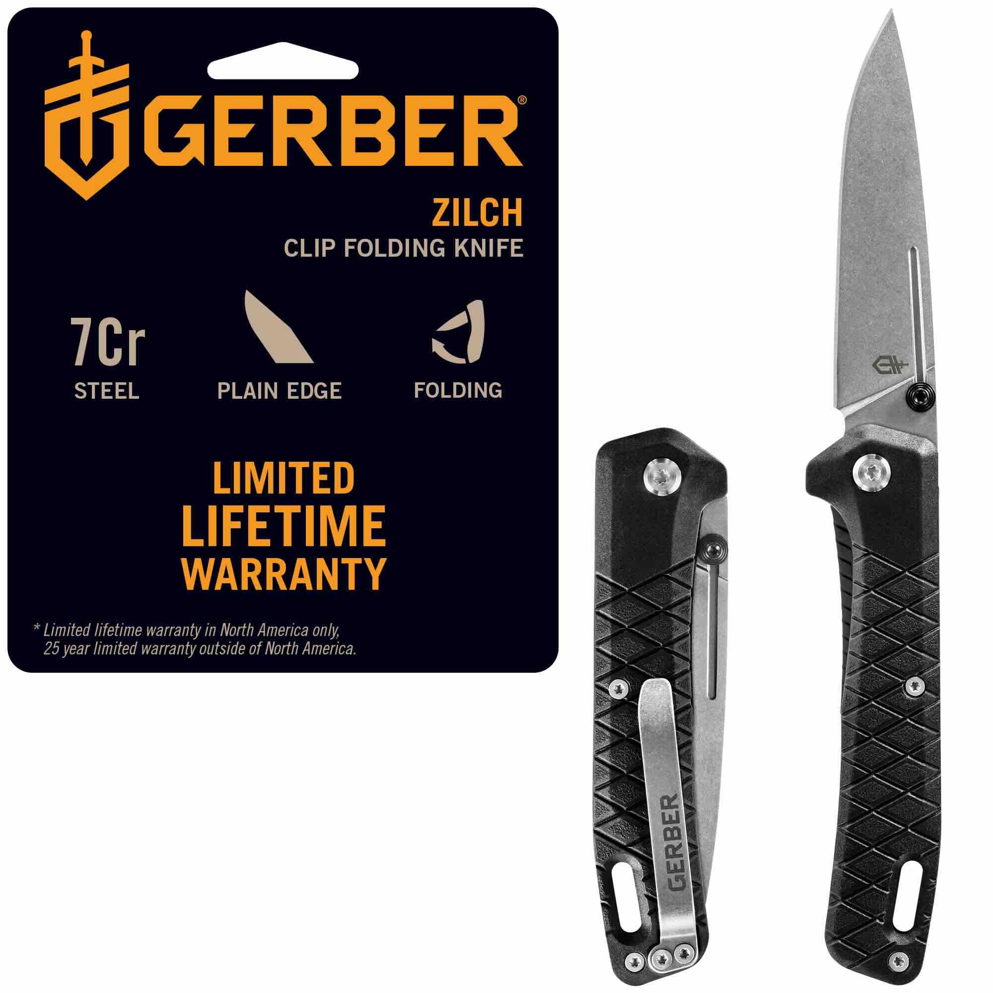 Gerber Gear Zilch Pocket Knife with 3.1" Plain Edge Blade, Folding Knife with Clip, Lightweight, EDC Gear and Equipment