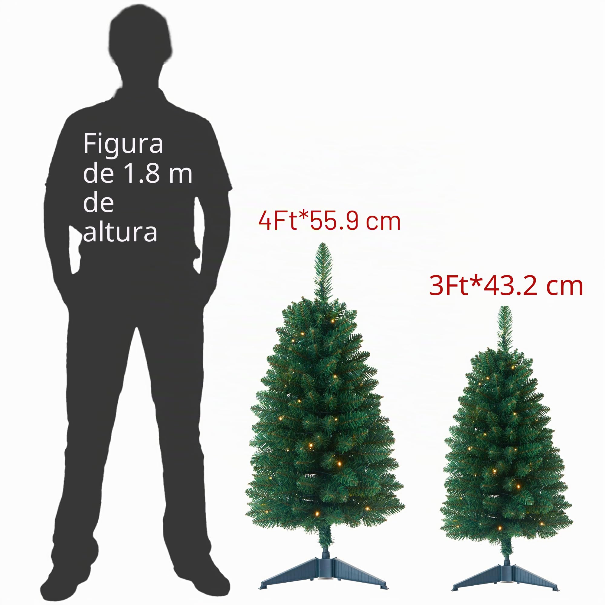 HomeKaren Árbol de Navidad Artificial preiluminado de 90 cm, Funciona con Pilas, árbol de Halloween con 50 Luces LED, 160 Puntas de Rama, decoración de árbol de Navidad para Interiores y Exteriores