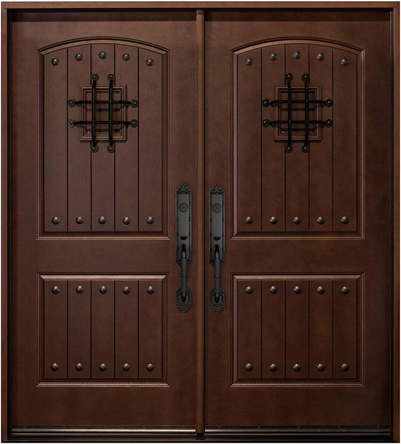 Dark Walnut Fiberglass Doors,Front Entry Double Doors with SpeakeasyFMKA (30"x30"x80", Left Hand - in Swing)
