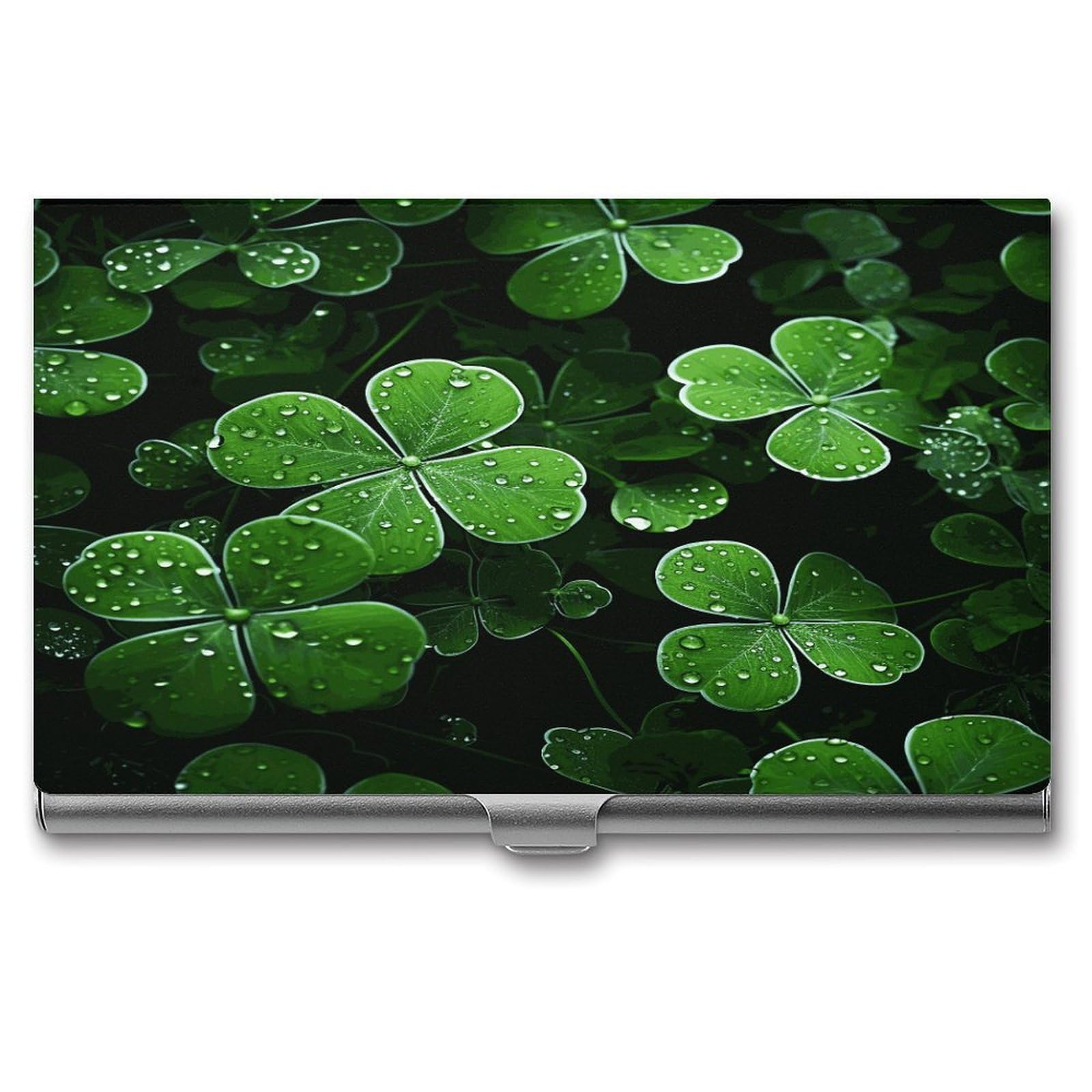 JTREHY St Patricks Day Leaves Business Card Holder Slim Purse Name Card Holder Portable Metal Business Card Case Wallet Large Capacity Lightweight Business Card Case for Men Women